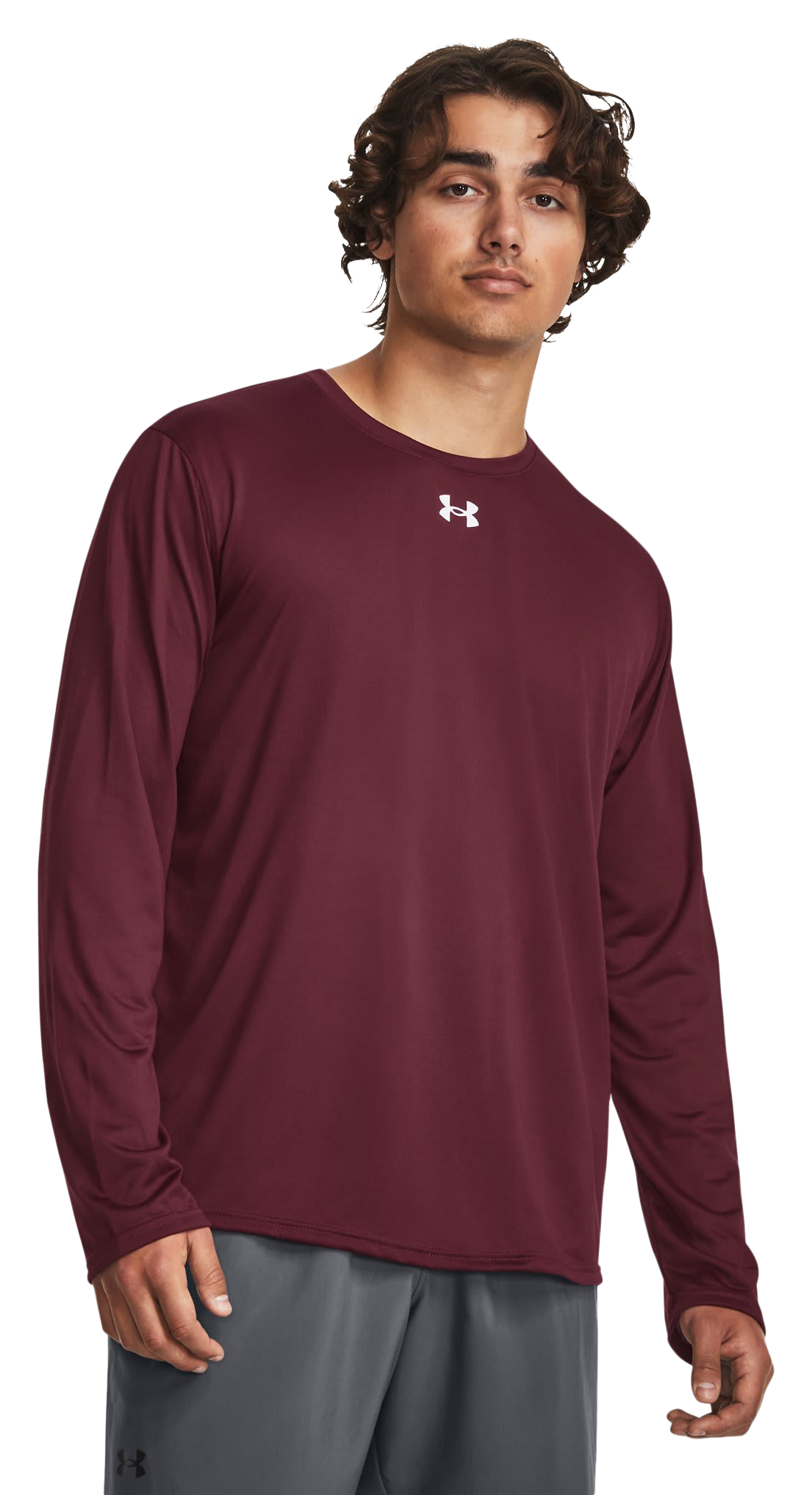 Image of Under Armour Team Tech Long-Sleeve Shirt - Maroon/White