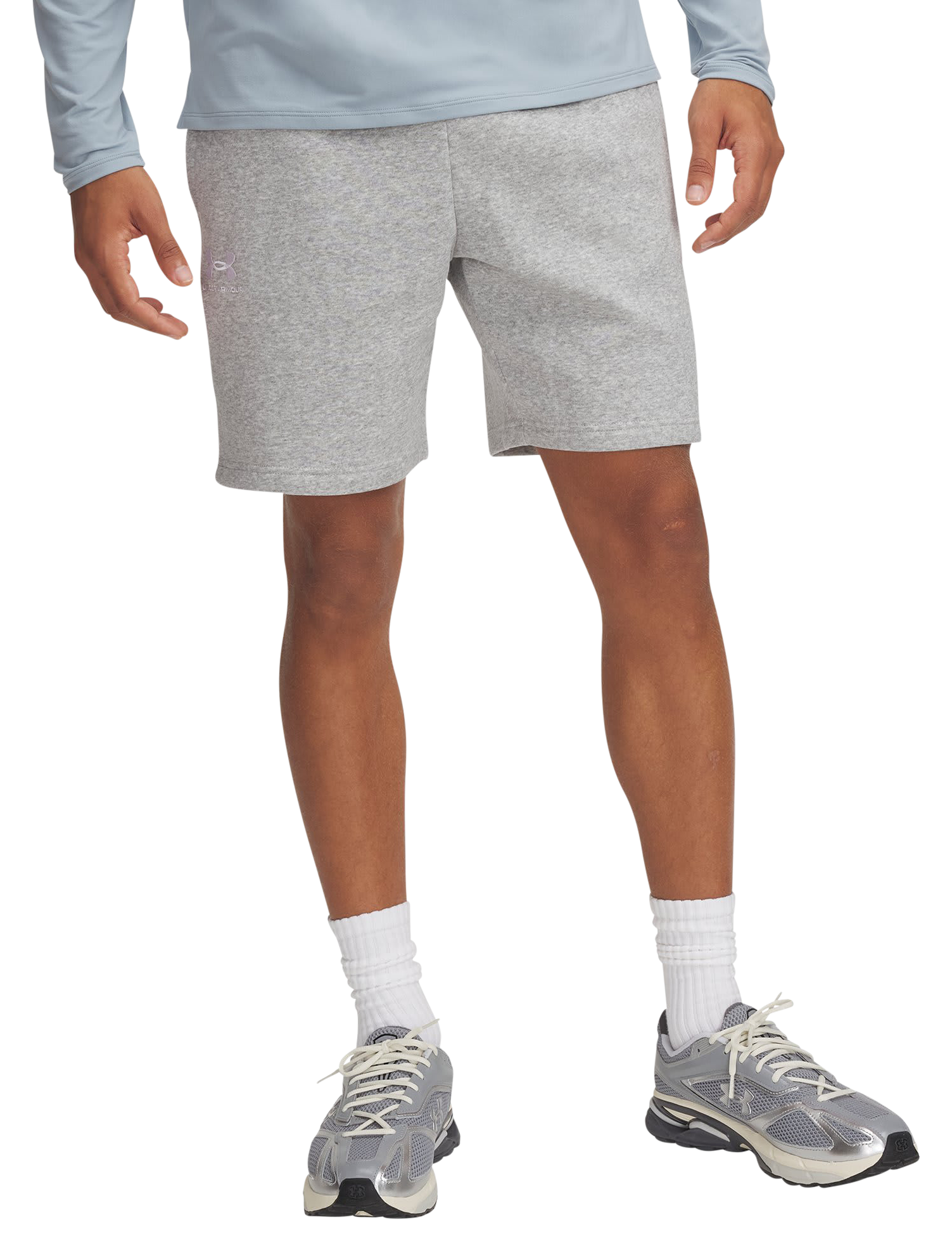 Image of Under Armour Icon Fleece Shorts - Mod Gray Light heather/White