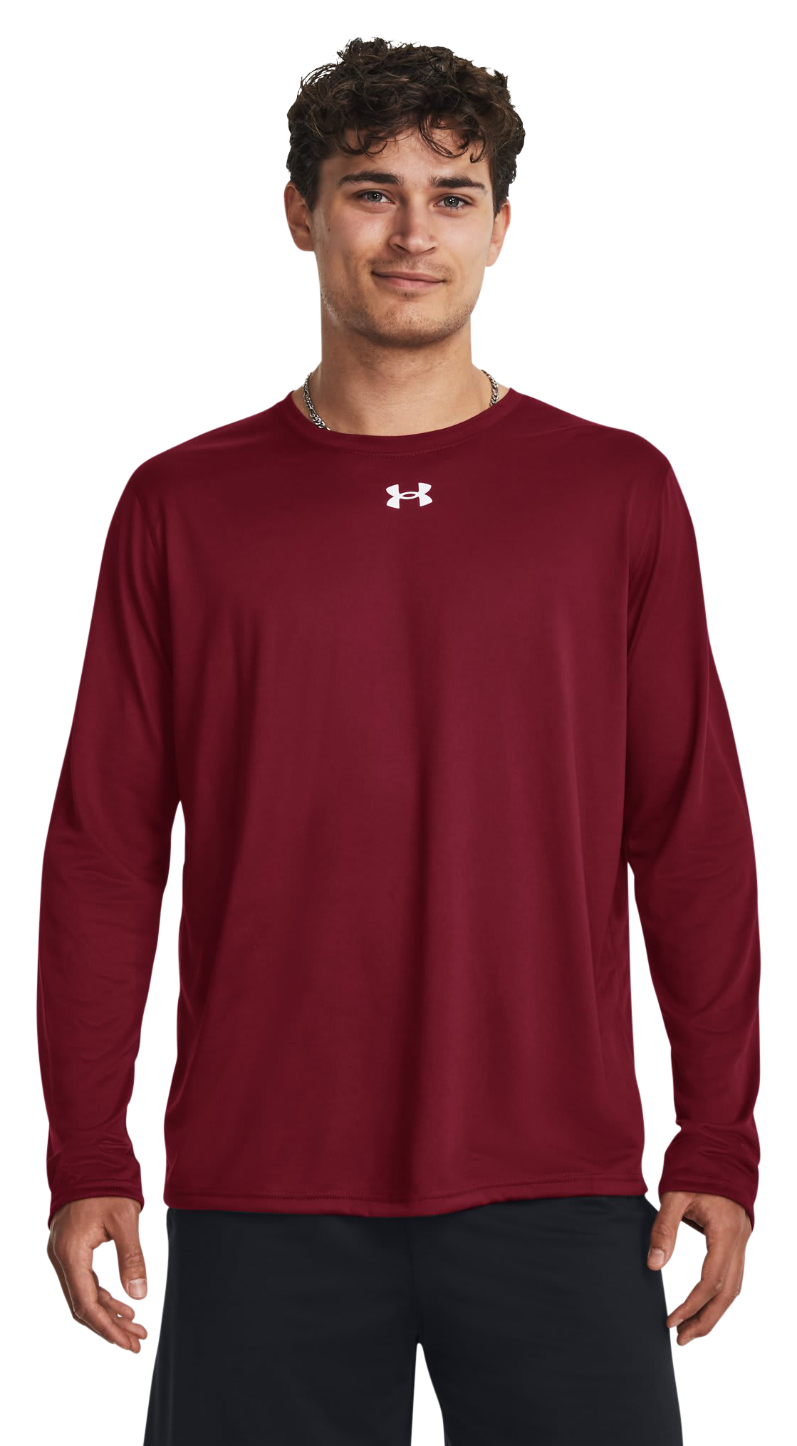 Image of Under Armour Team Tech Long-Sleeve Shirt - Cardinal/White