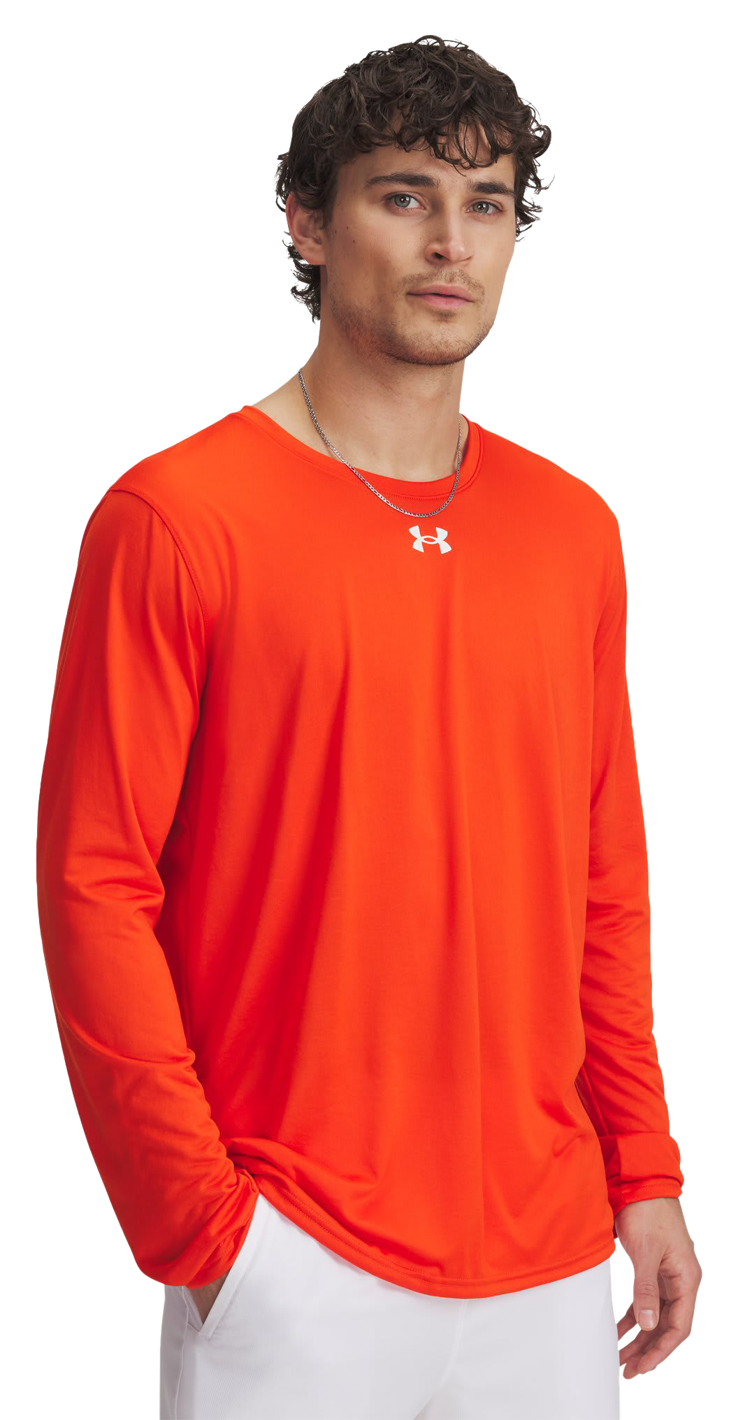 Image of Under Armour Team Tech Long-Sleeve Shirt - Dark Orange/White