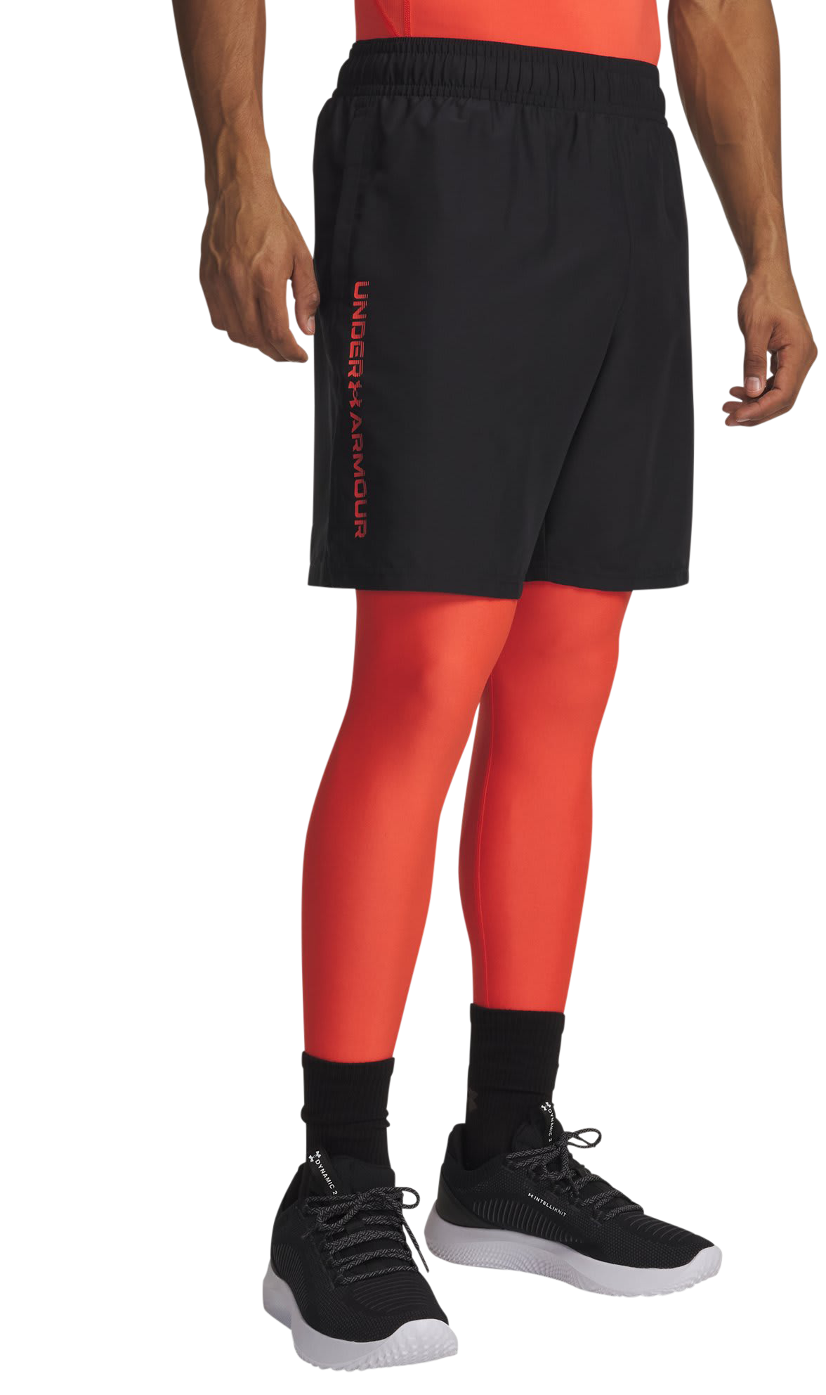 Image of Under Armour Tech Woven Wordmark Shorts - Black/Venom Red