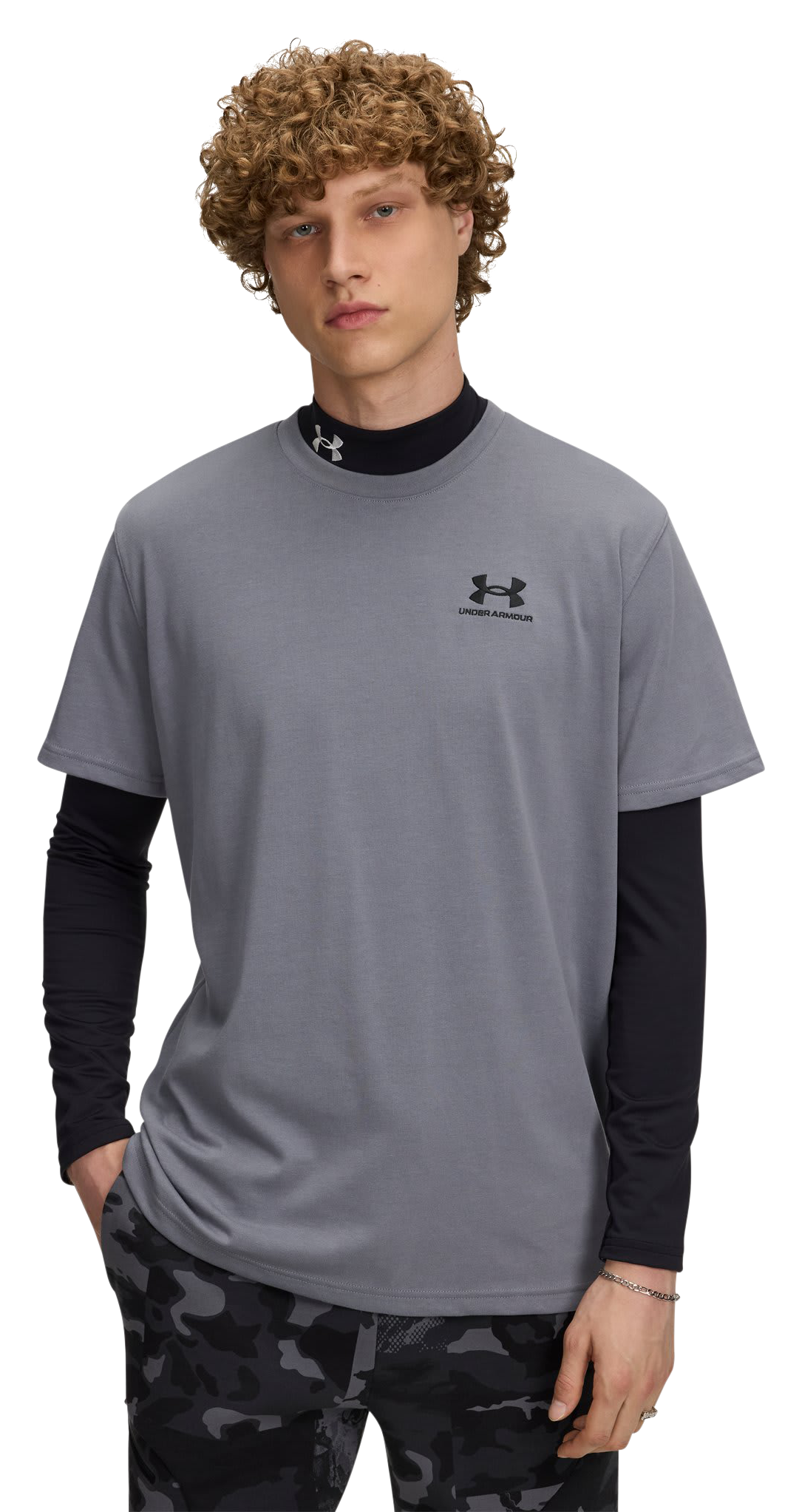 Image of Under Armour Logo Embroidered Heavyweight Short-Sleeve Shirt - Titan Gray/Black