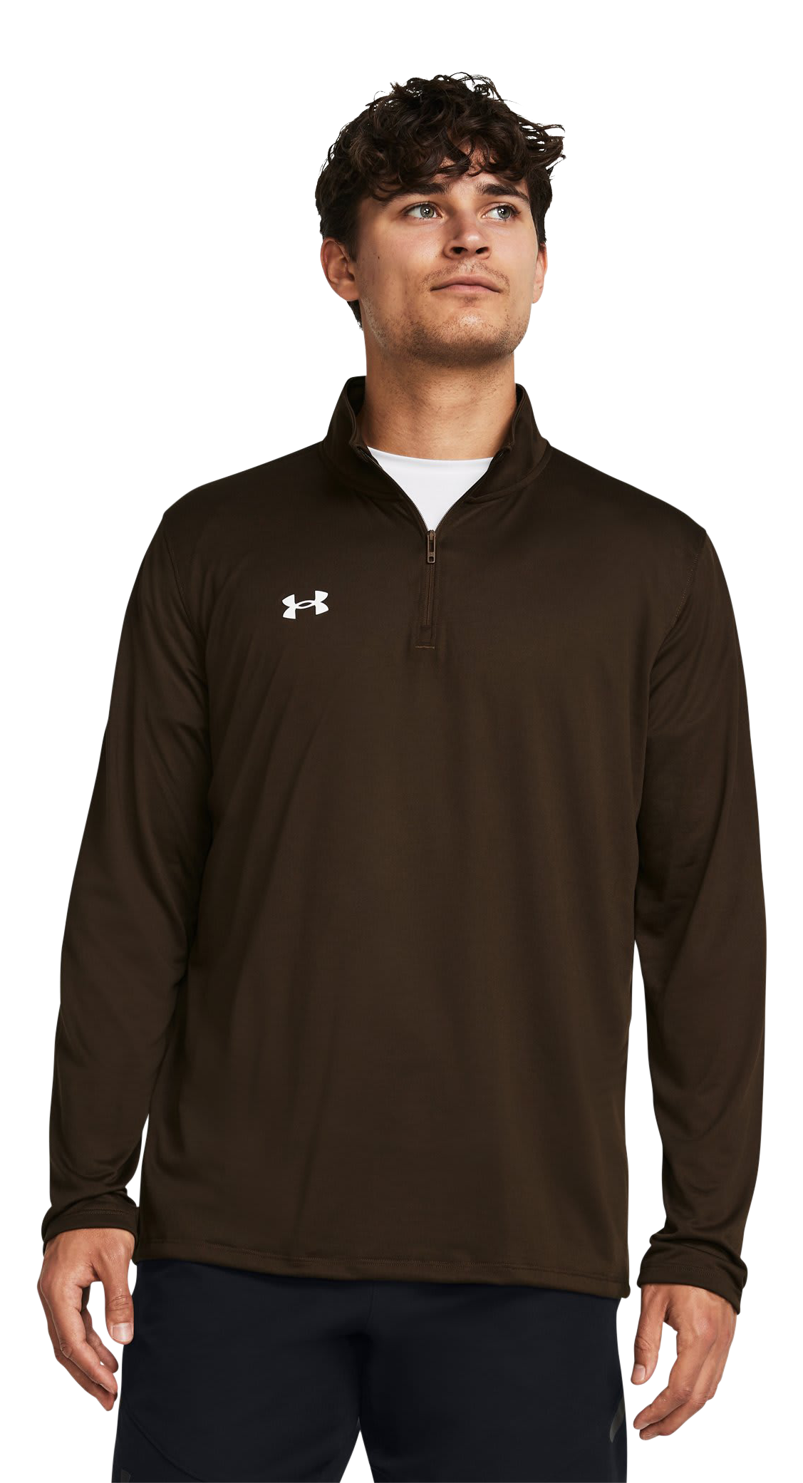 Image of Under Armour Team Tech Quarter-Zip Long-Sleeve Shirt - Cleveland Brown/White