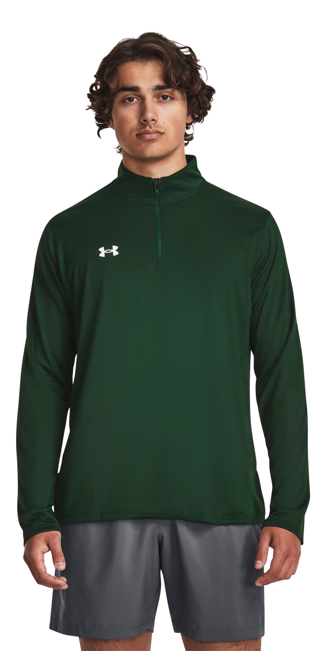 Image of Under Armour Team Tech Quarter-Zip Long-Sleeve Shirt - Forest Green/White