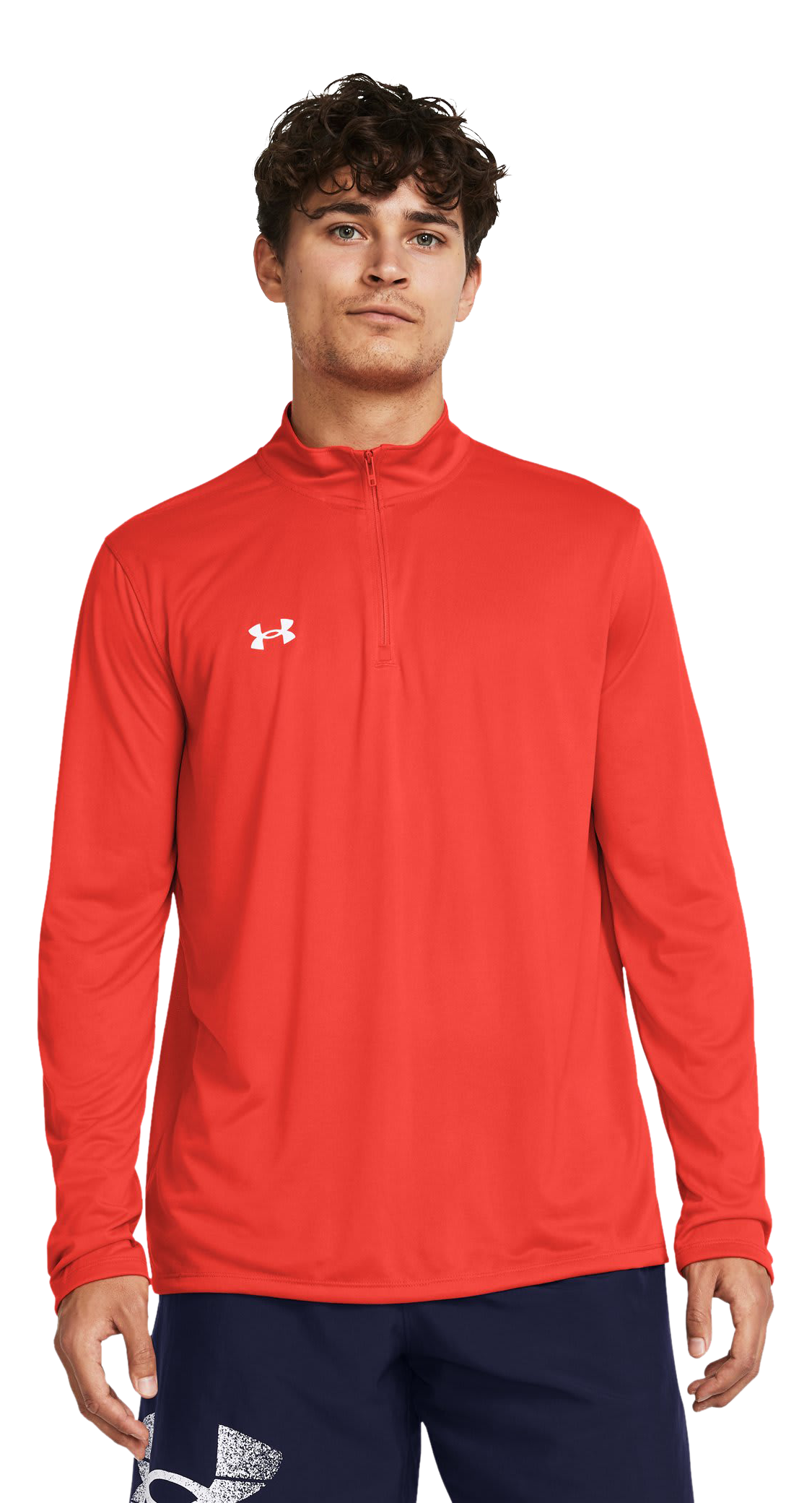 Image of Under Armour Team Tech Quarter-Zip Long-Sleeve Shirt - Dark Orange/White