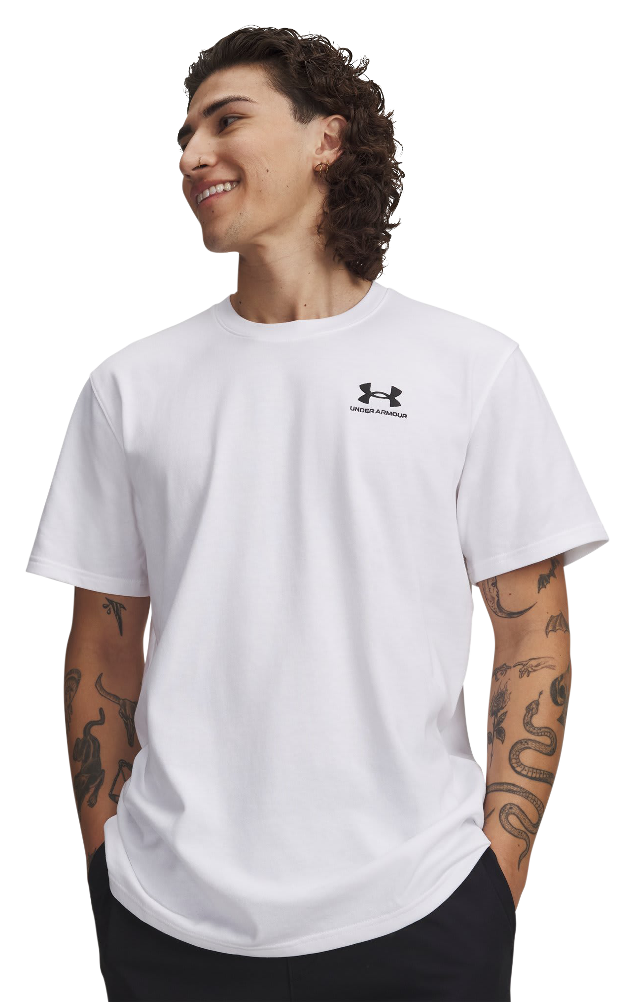 Image of Under Armour Logo Embroidered Heavyweight Short-Sleeve Shirt - White/Black