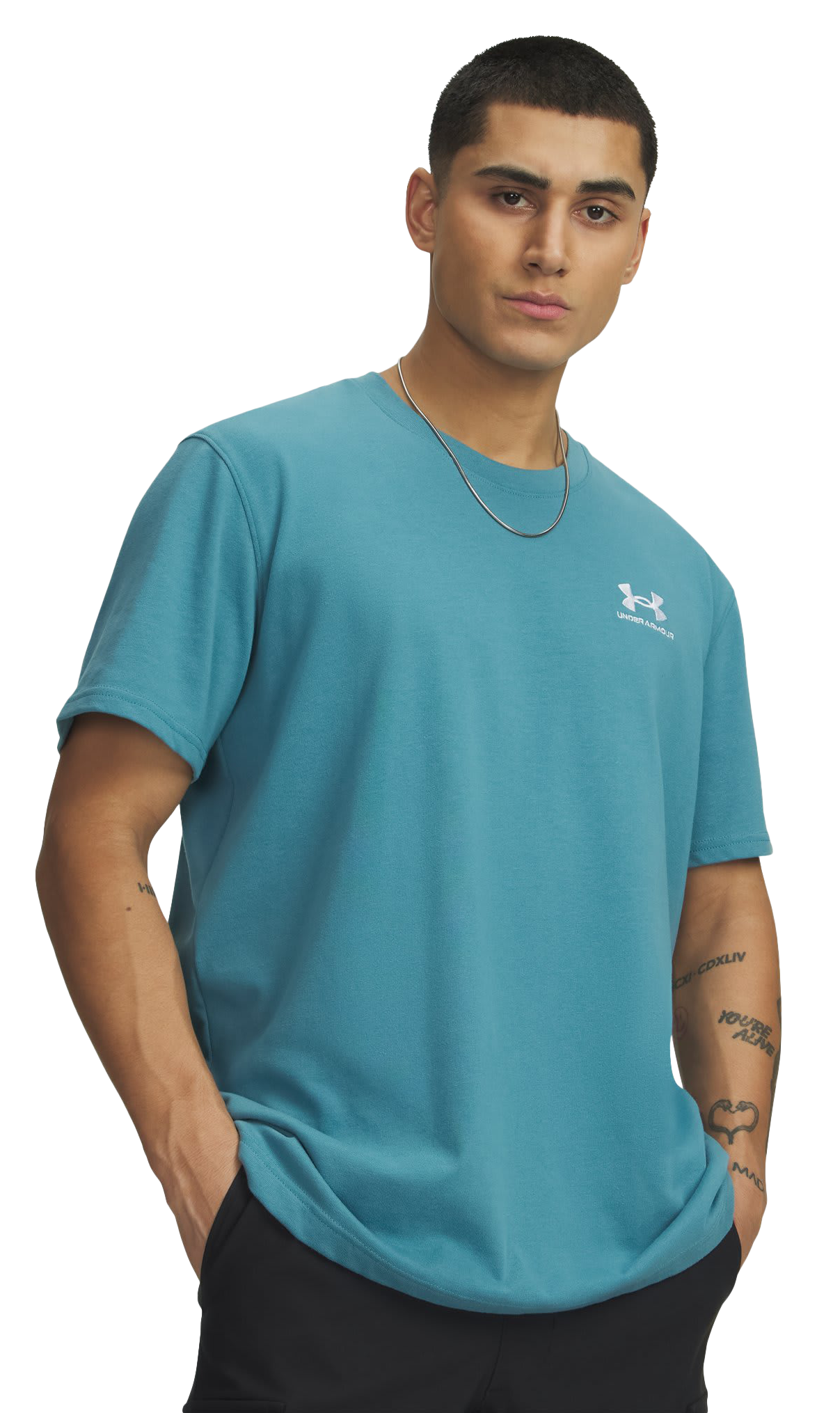 Image of Under Armour Logo Embroidered Heavyweight Short-Sleeve Shirt - Boundless Blue/White