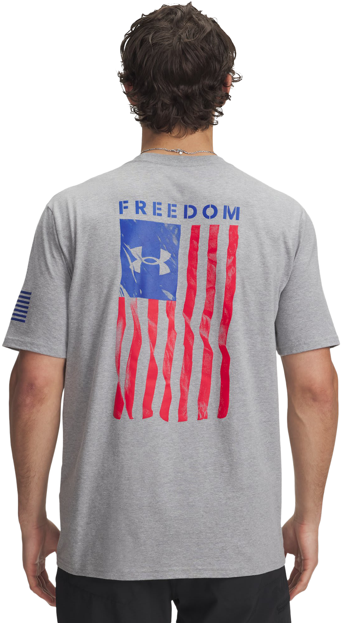 Image of Under Armour Freedom Flag Graphic Short-Sleeve T-Shirt - Steel Light Heather/Red