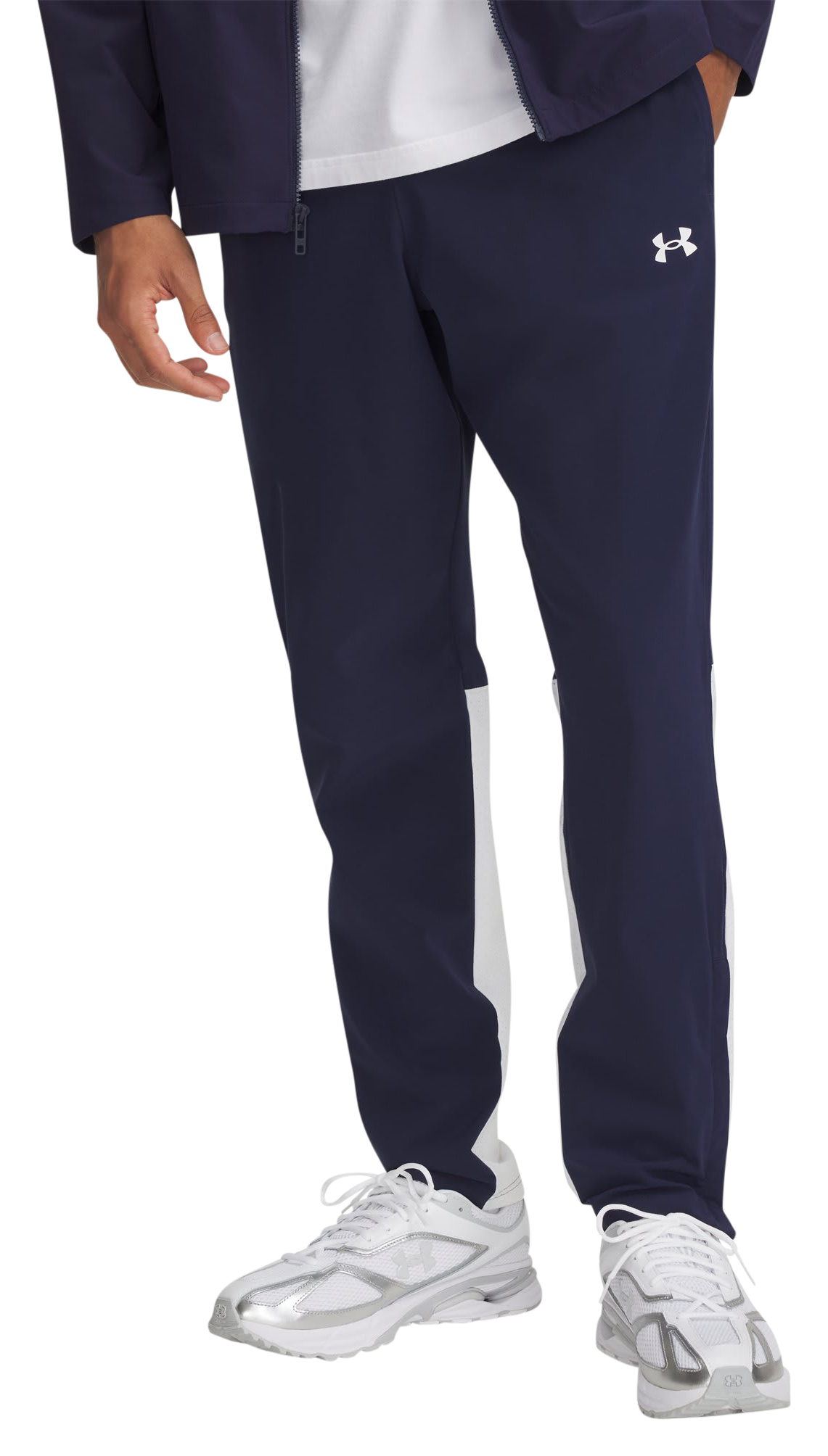 Image of Under Armour Rival Stretch Woven Pants - Midnight Navy/White/White