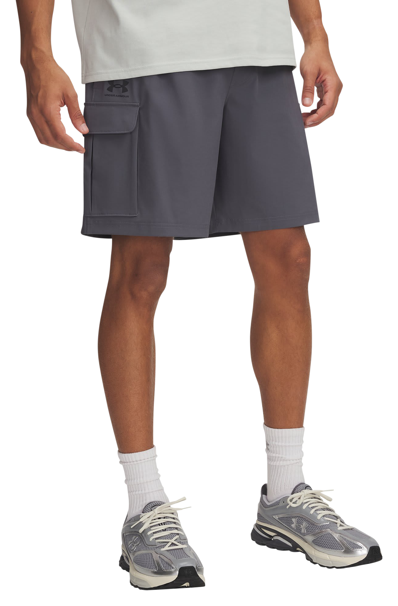 Image of Under Armour Vibe Woven Cargo Shorts - Castlerock/Black