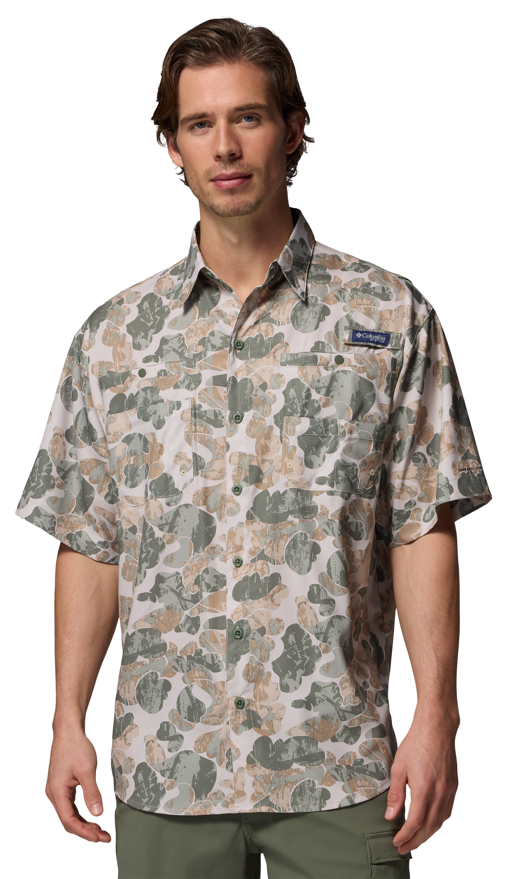 Image of Columbia PFG Super Tamiami Short-Sleeve Button-Down Shirt - Dark Stone Deltawood