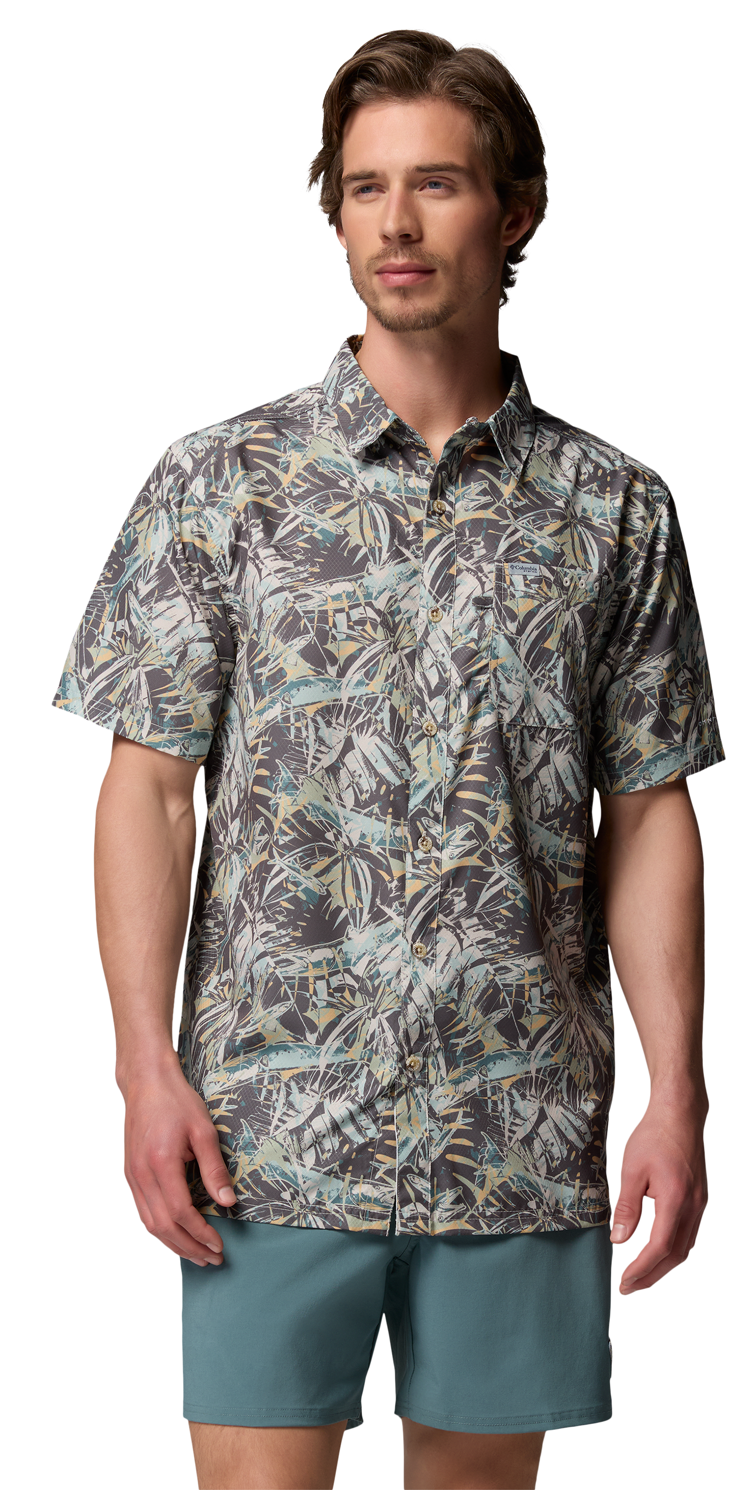 Image of Columbia Super Slack Tide Camp Short-Sleeve Button-Down Shirt - Niagara/Seatigers