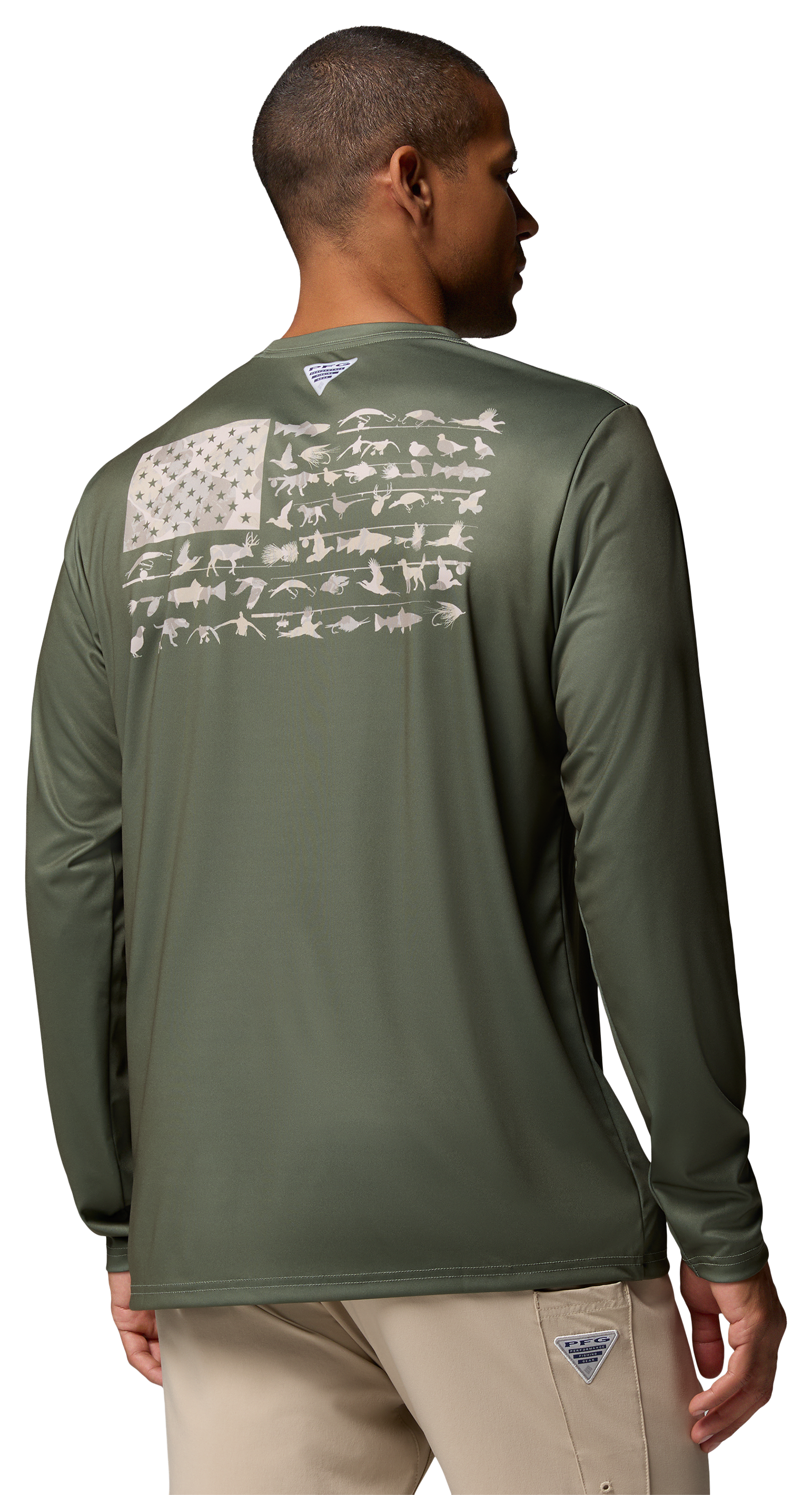 Image of Columbia Terminal Tackle PFG Fish Flag Long-Sleeve Shirt - Cypress/Camo Fill