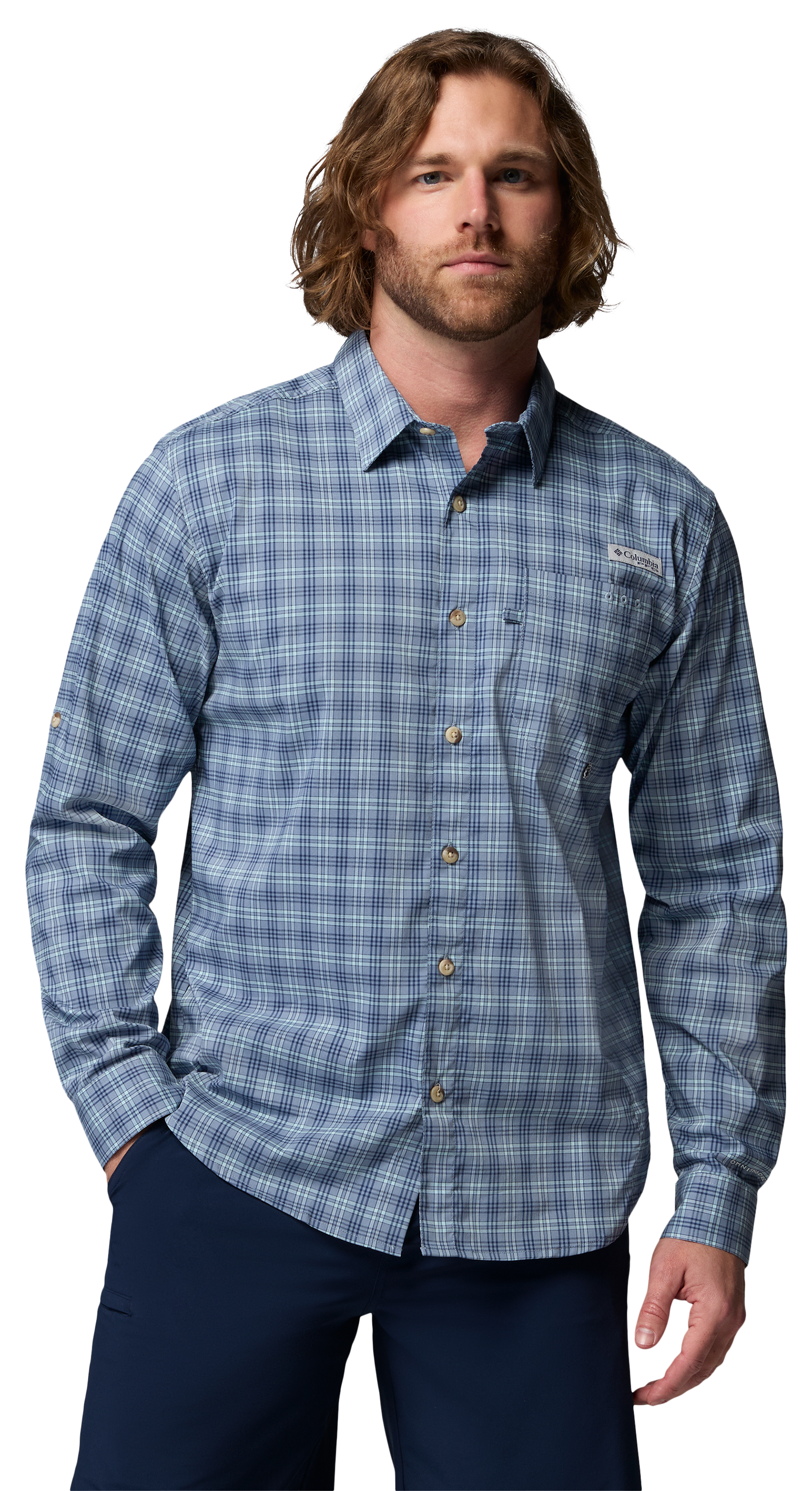 Image of Columbia Harbor Peak Long-Sleeve Shirt - Dockside Blue Dock Plaid