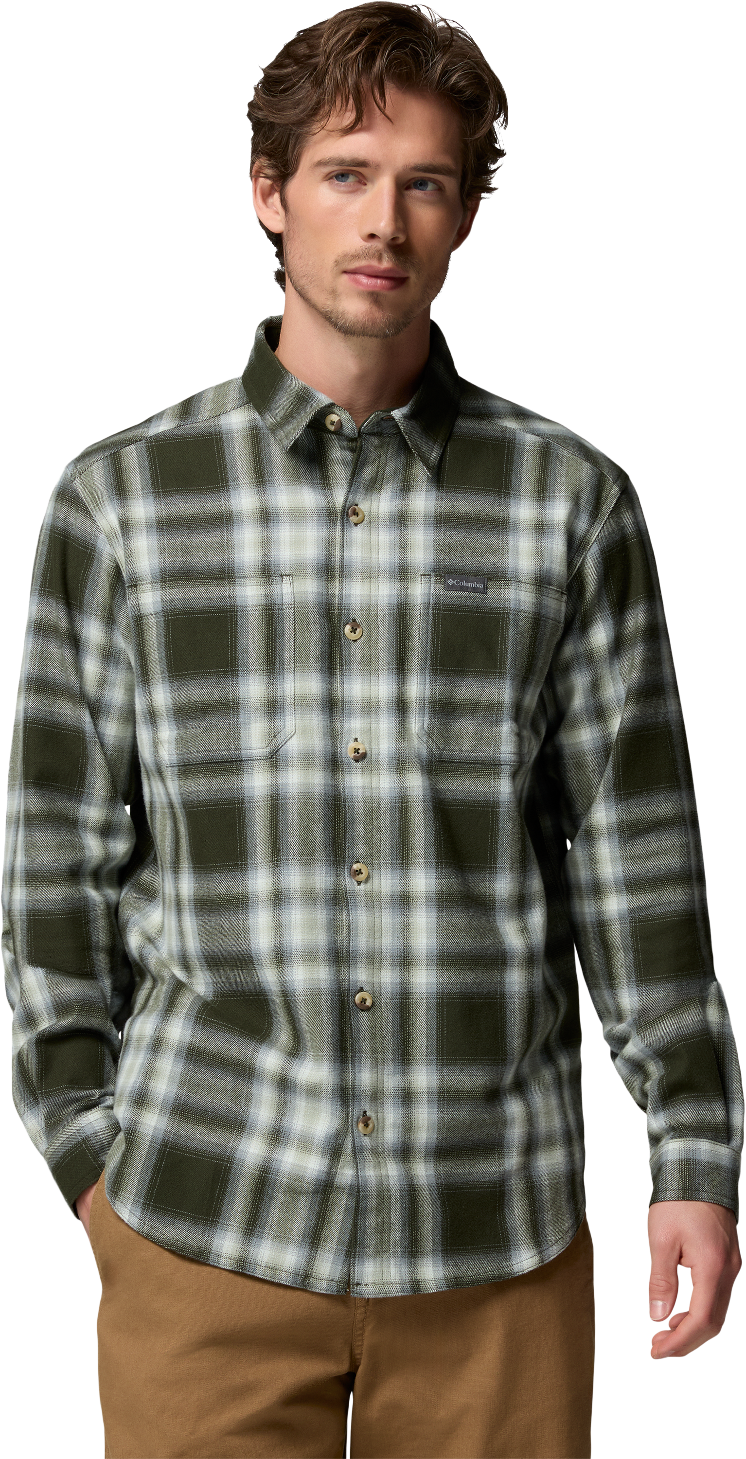 Image of Columbia Pitchstone Stretch Flannel Long-Sleeve Shirt - Greenscape Twilights Ombre Plaid