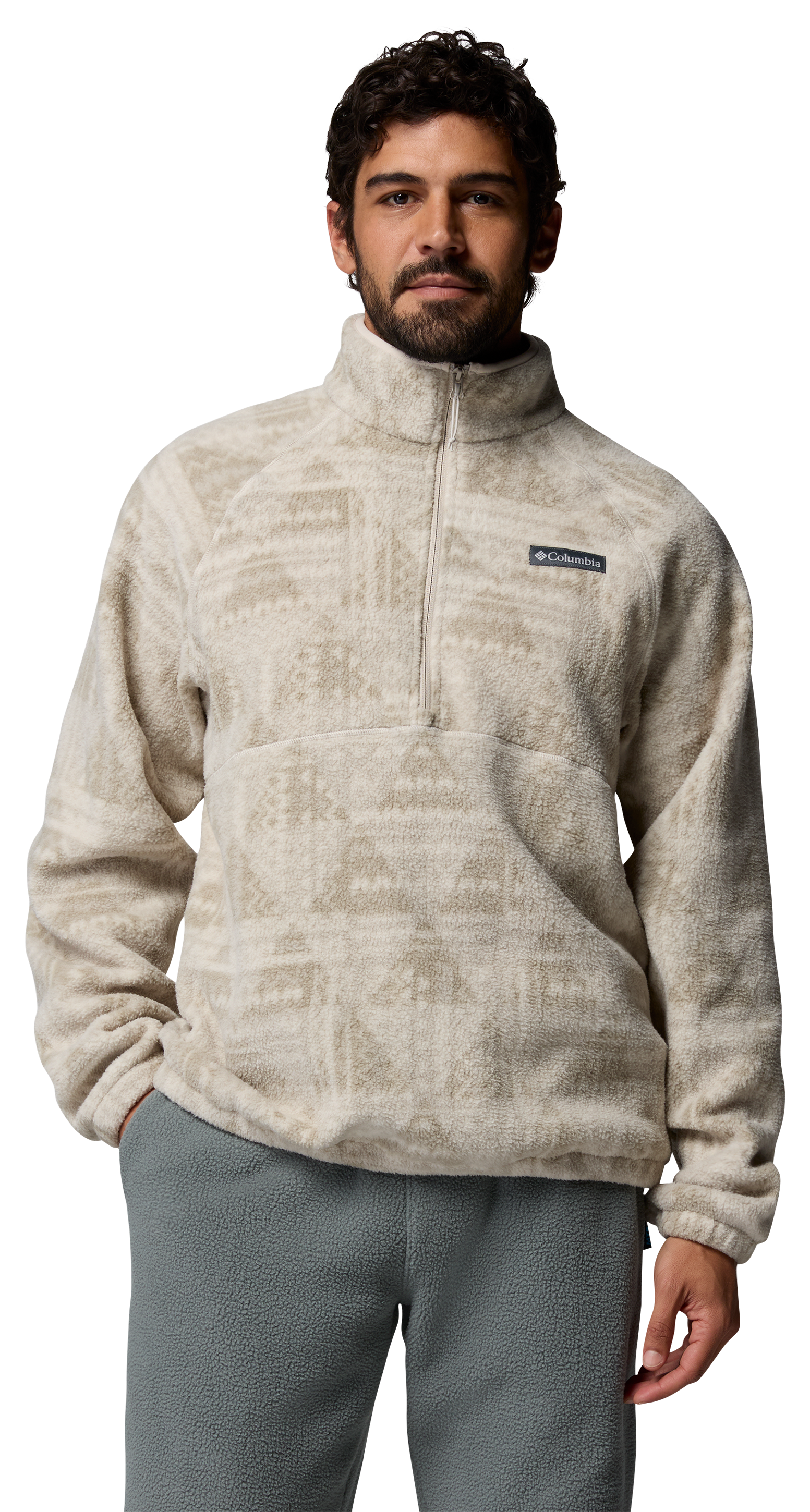 Image of Columbia Timber Crest Print Fleece Pullover - Dark Stone/Geomix Tonal
