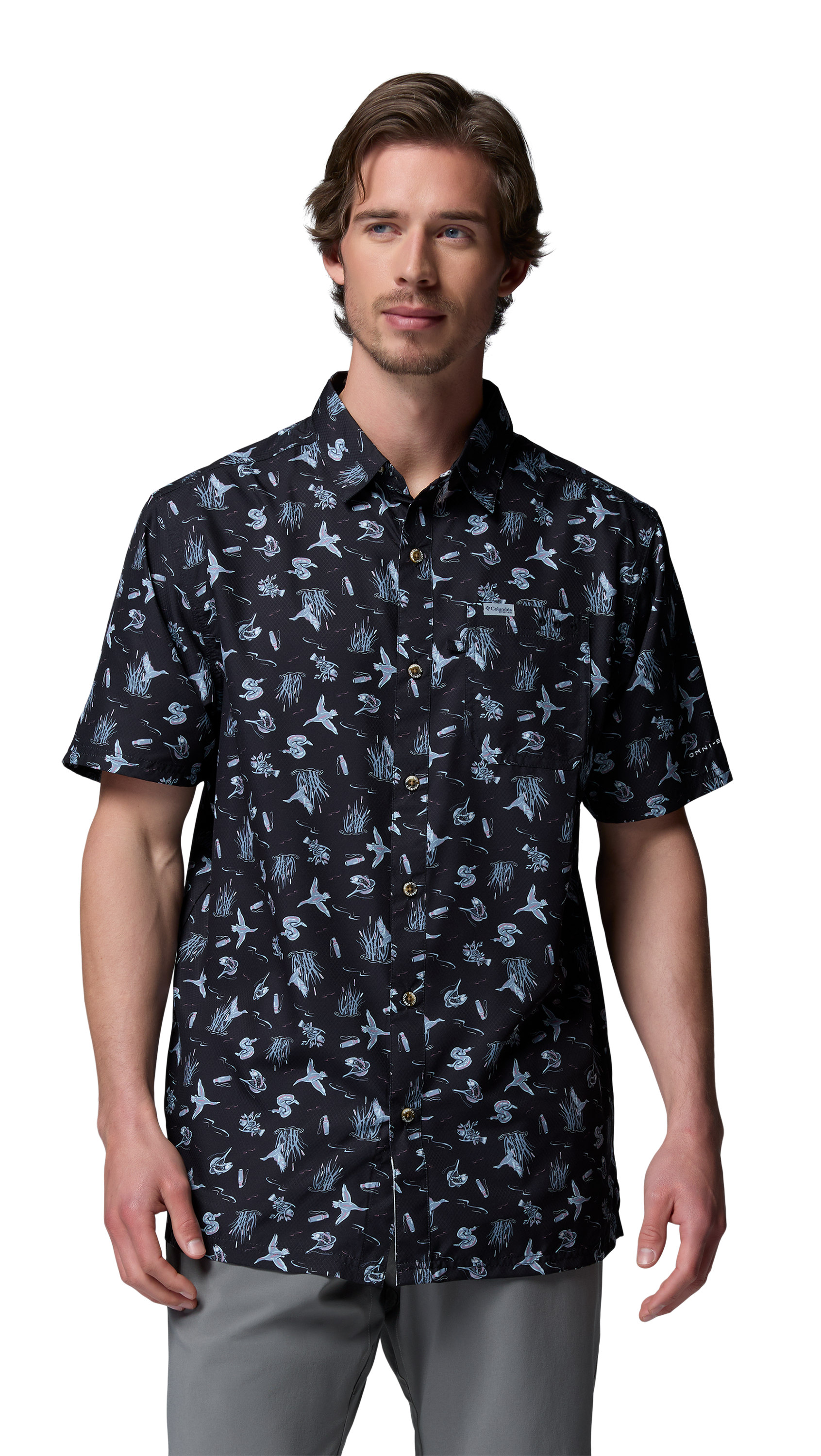 Image of Columbia Super Slack Tide Camp Short-Sleeve Button-Down Shirt - Black Gametime
