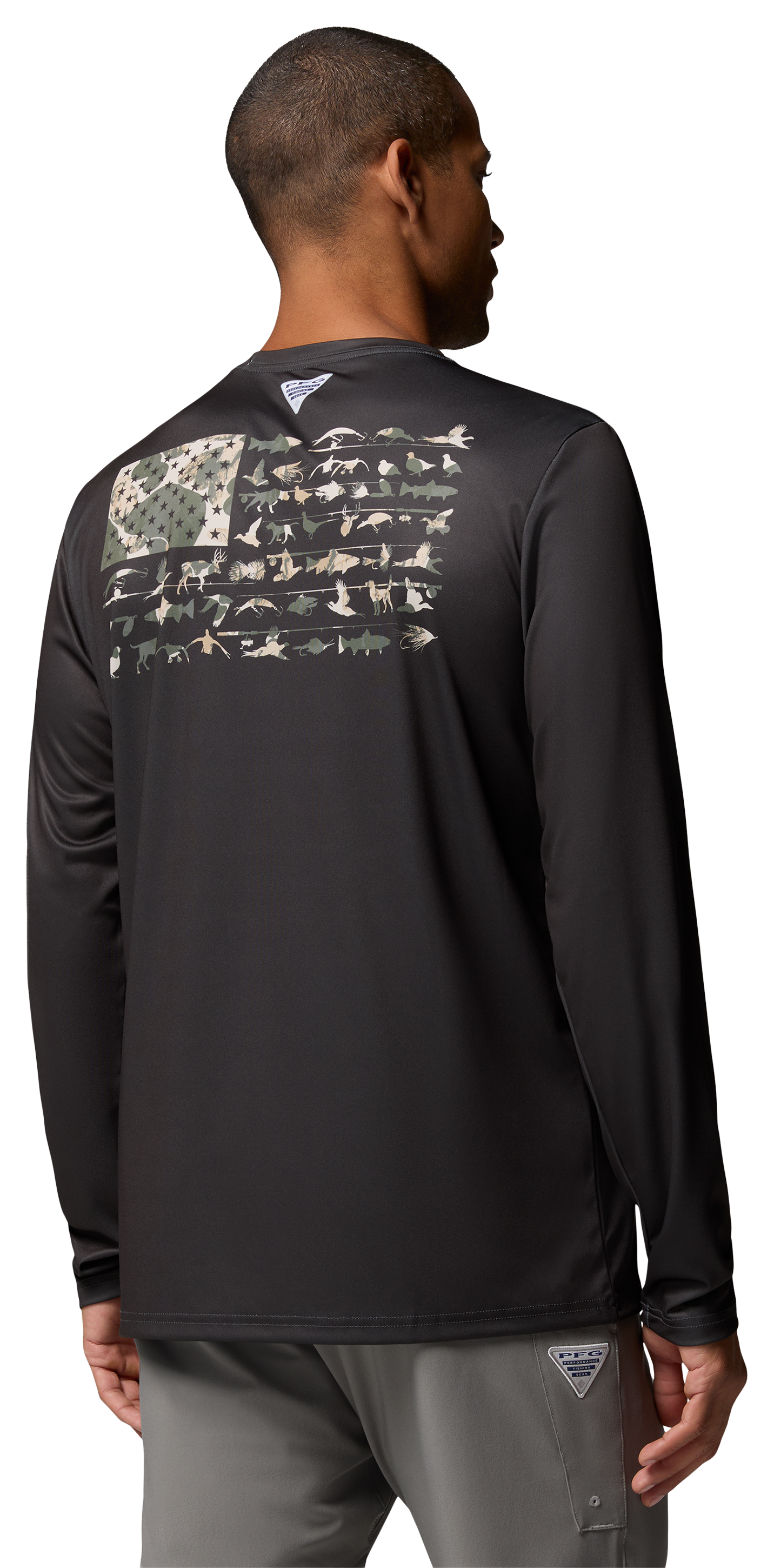 Image of Columbia Terminal Tackle PFG Fish Flag Long-Sleeve Shirt - Shark/Camo Fill