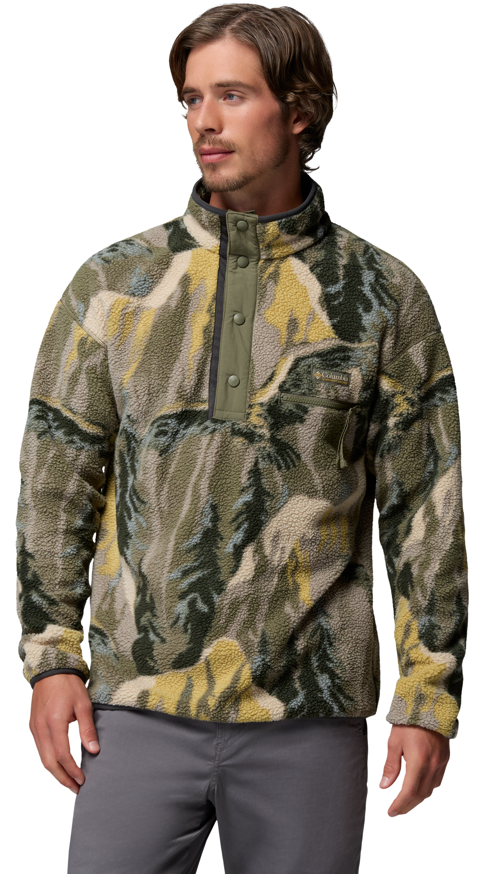 Image of Columbia Helvetia II Printed Half-Snap Fleece Pullover - Stone Green Soarin