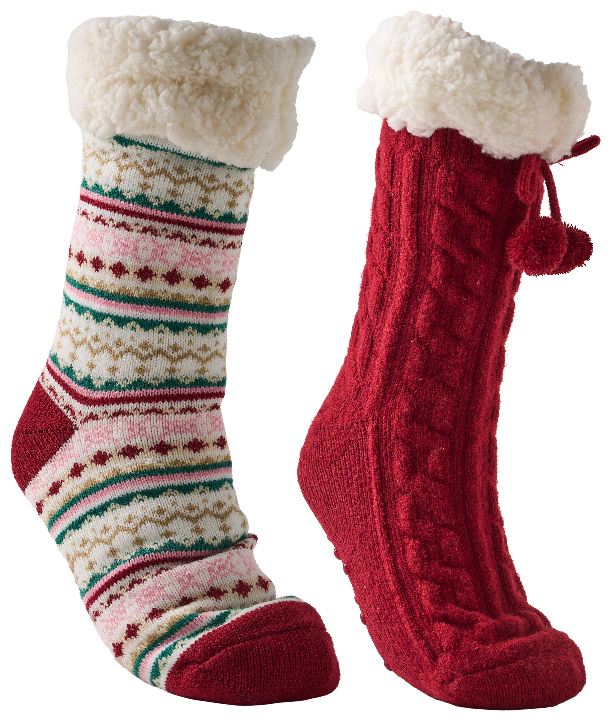 Image of Natural Reflections Cozy Socks with Pom-Pom for Women 2-Pair Pack - Red