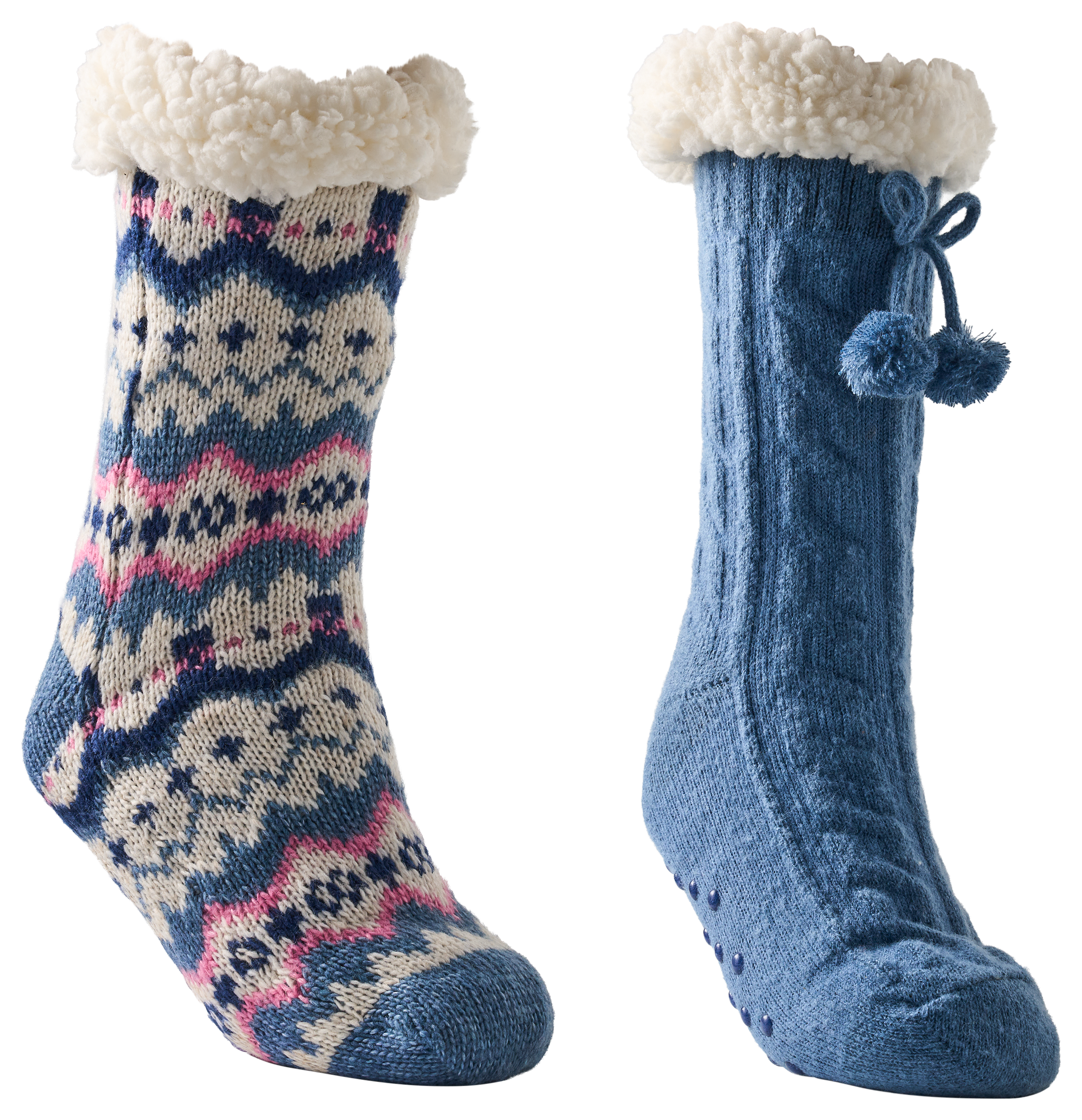Image of Natural Reflections Cozy Socks with Pom-Pom for Women 2-Pair Pack - Blue/Multi