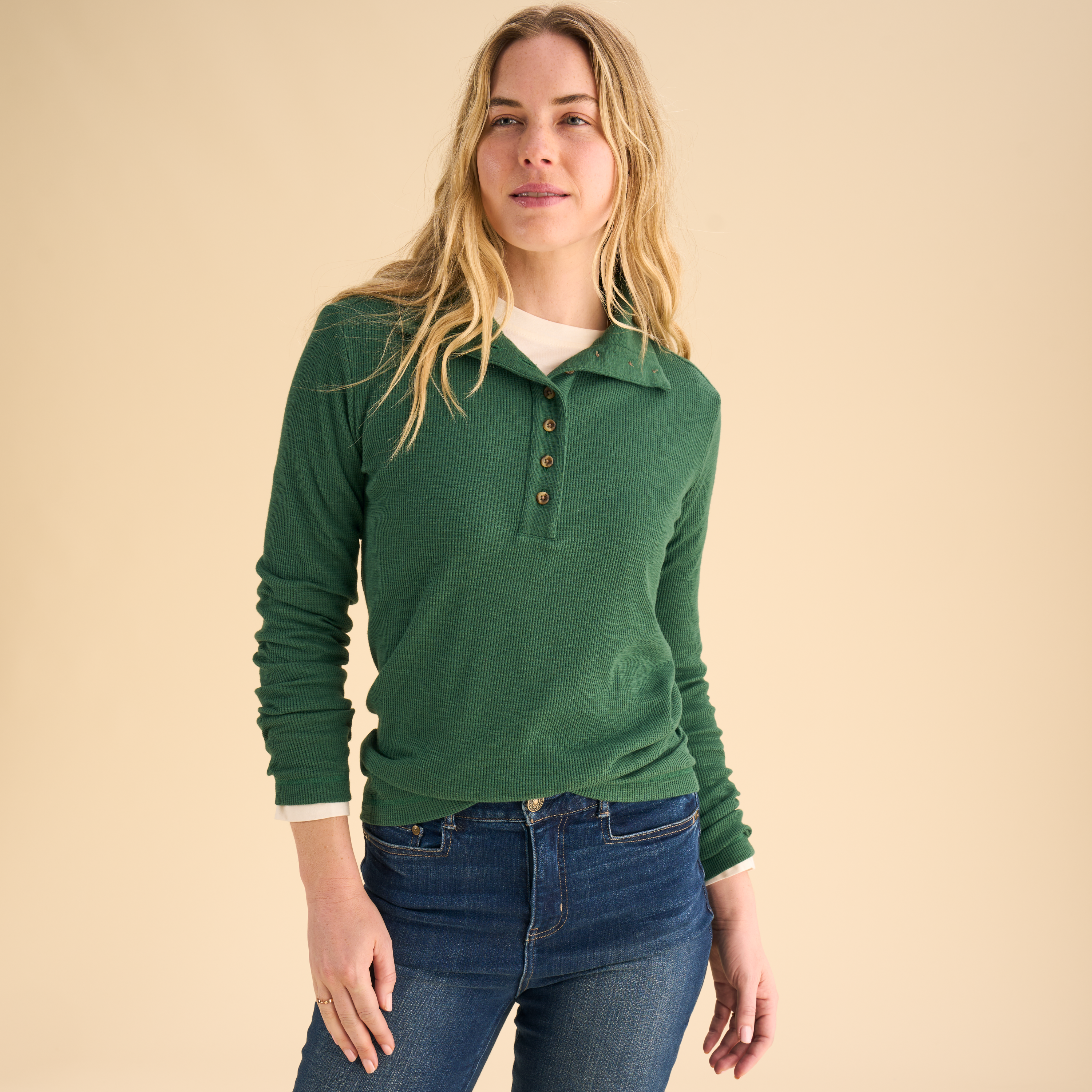 Natural Reflections Natural Reflections Knit Long-Sleeve Henley - Pineneedle - $29.99 at Bass Pro Shops