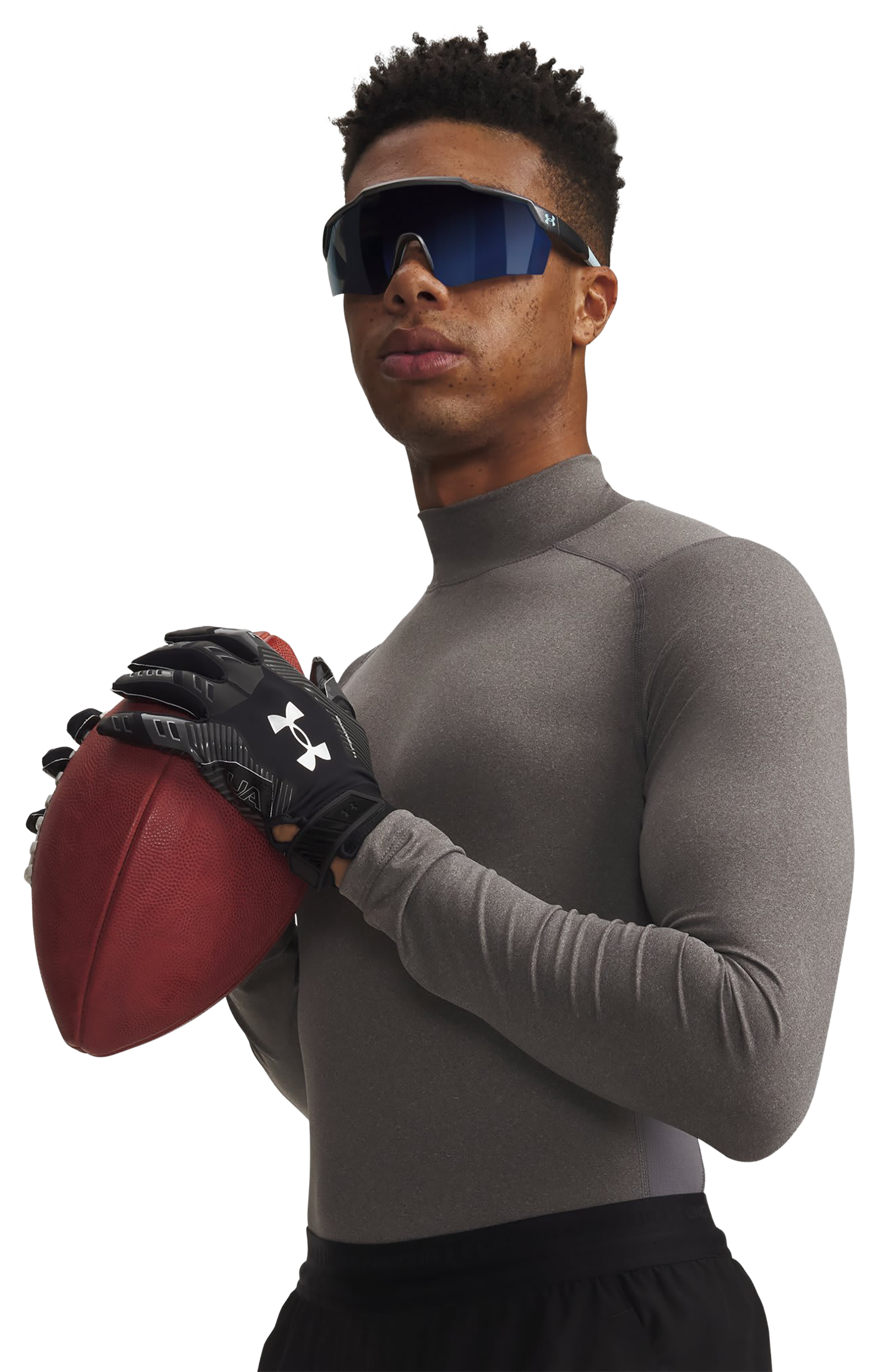 Image of Under Armour HeatGear Compression Mock-Neck Long-Sleeve Shirt - Carbon Heather/Black
