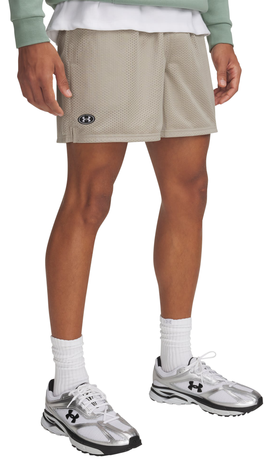 Image of Under Armour Icon Mesh Shorts - Timberwolf Taupe/White