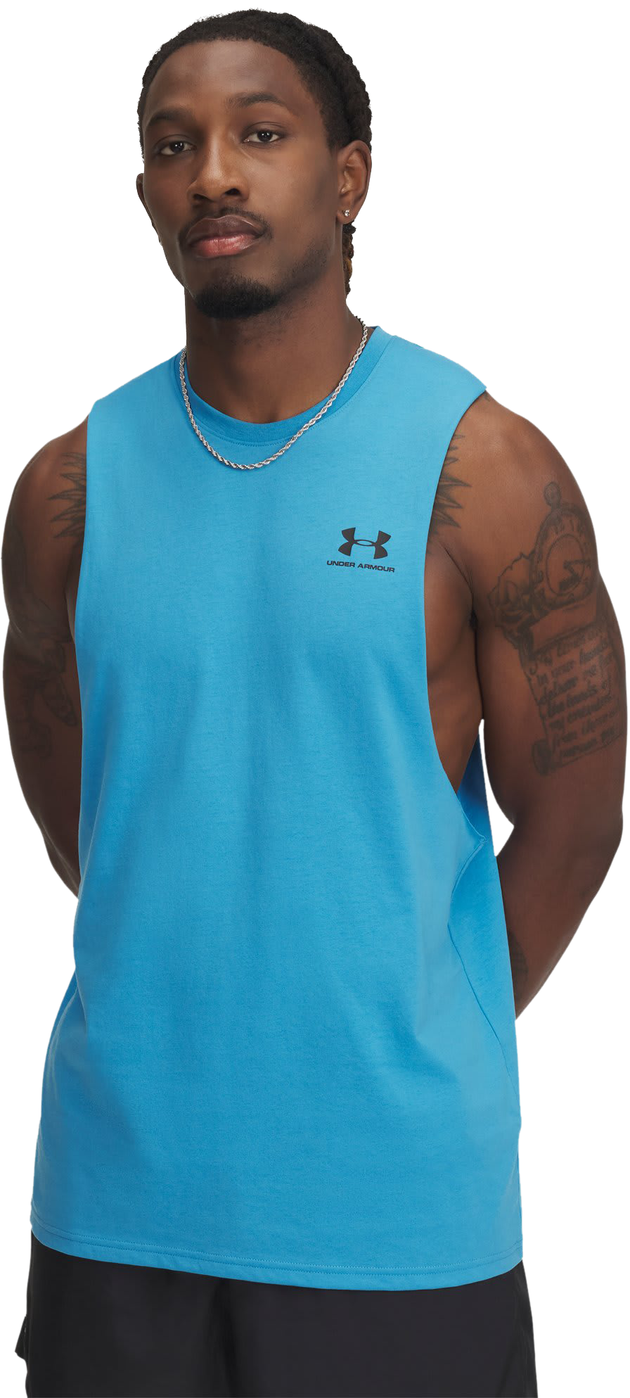 Image of Under Armour Sportstyle Left Chest Cut-Off Tank - Ether Blue/Black