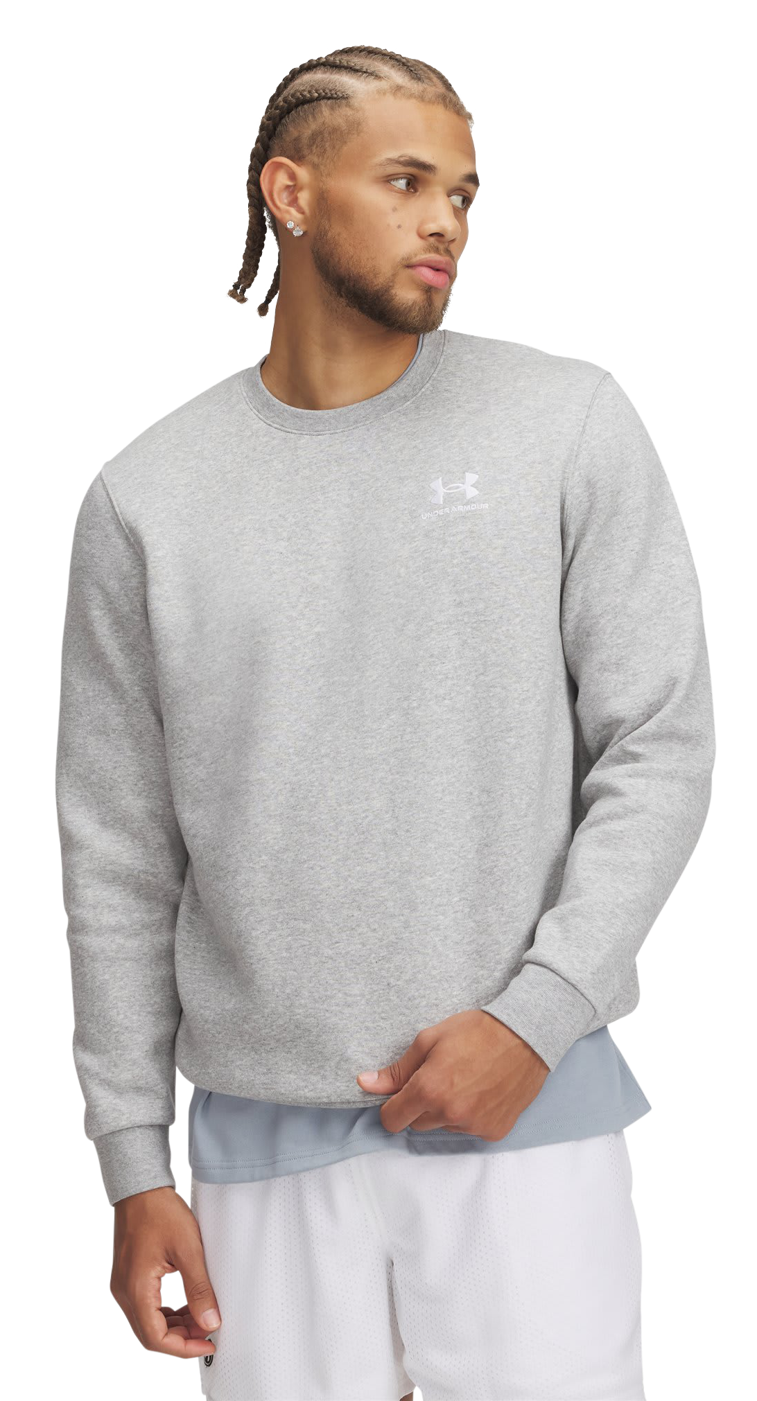 Image of Under Armour Icon Fleece Crew-Neck Sweatshirt - Mod Gray Light Heather/White