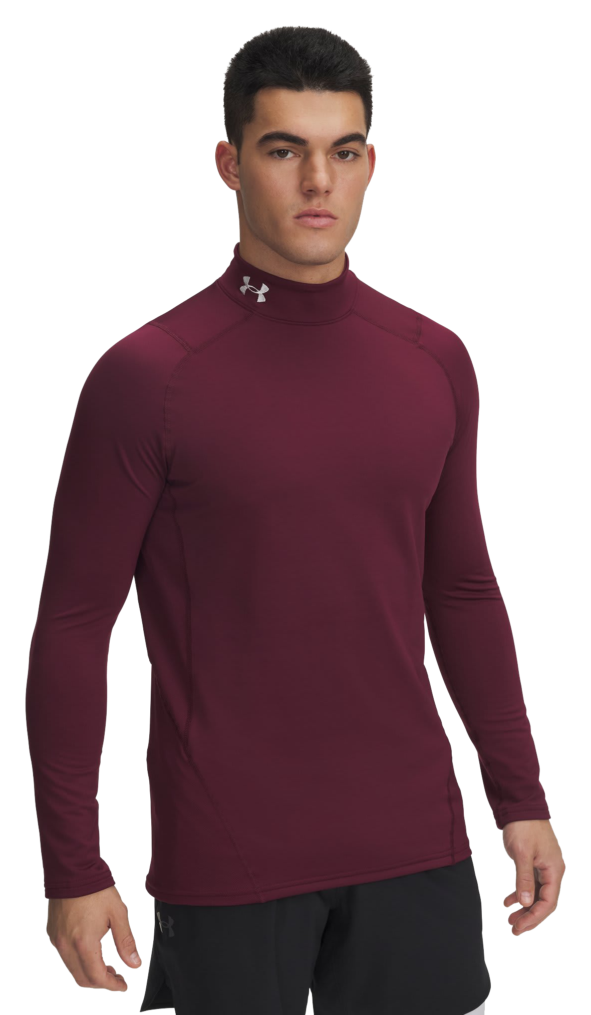Image of Under Armour ColdGear Fitted Long-Sleeve Mock - Maroon/White