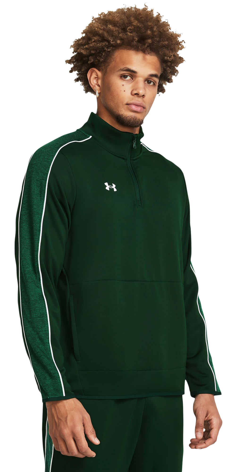Image of Under Armour Command Warm-Up Quarter-Zip Jacket - Forest Green/White