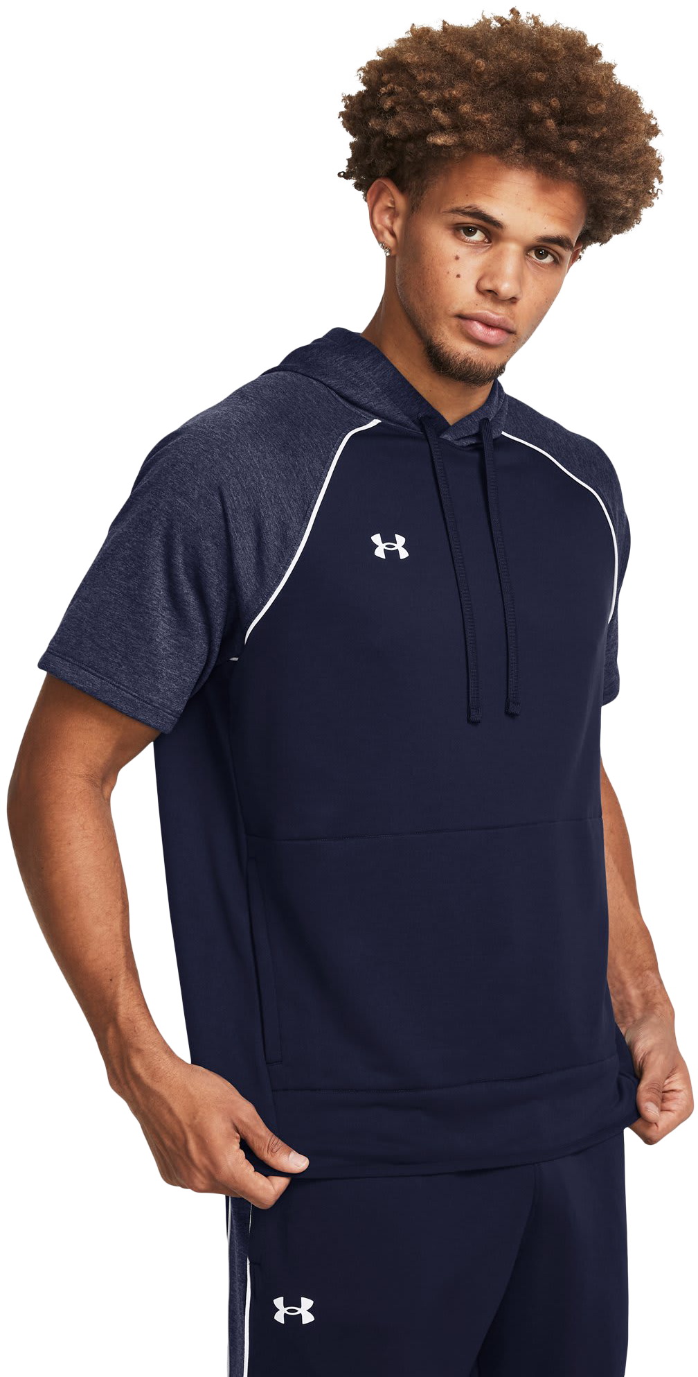Image of Under Armour Command Warm-Up Short-Sleeve Hoodie - Midnight Navy/White