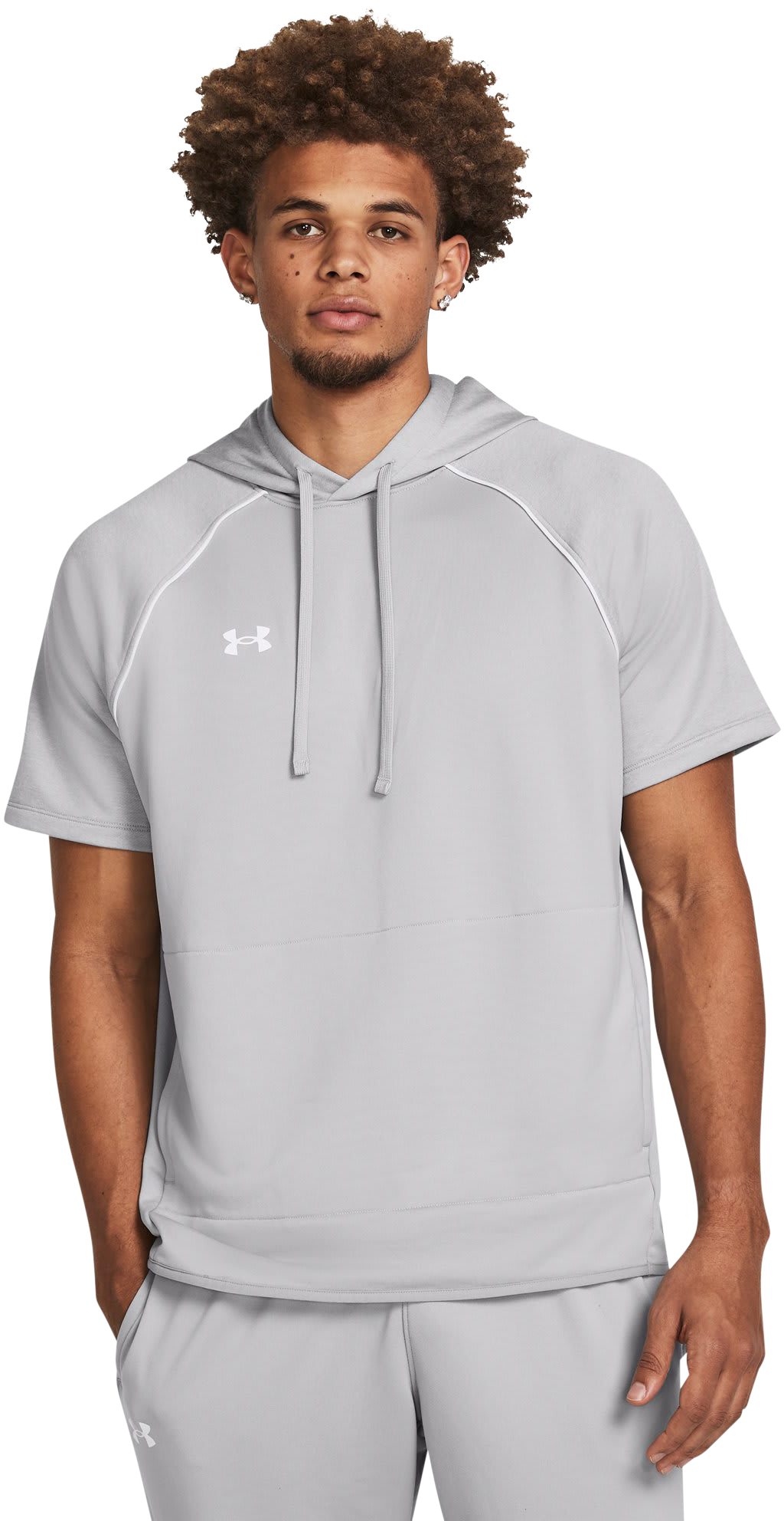 Image of Under Armour Command Warm-Up Short-Sleeve Hoodie - Mod Gray/White