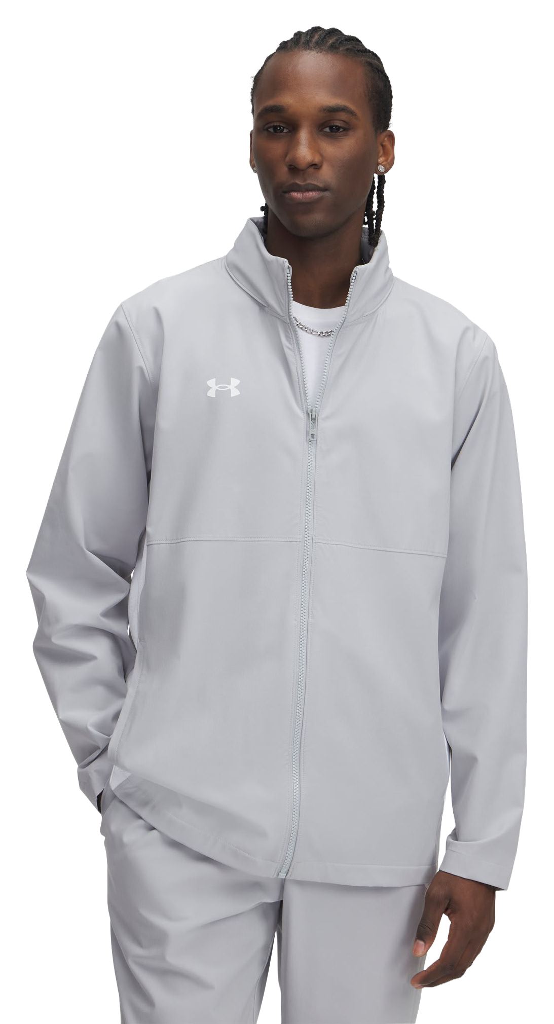 Image of Under Armour Rival Stretch Woven Full-Zip Jacket - Mod Gray/White/White