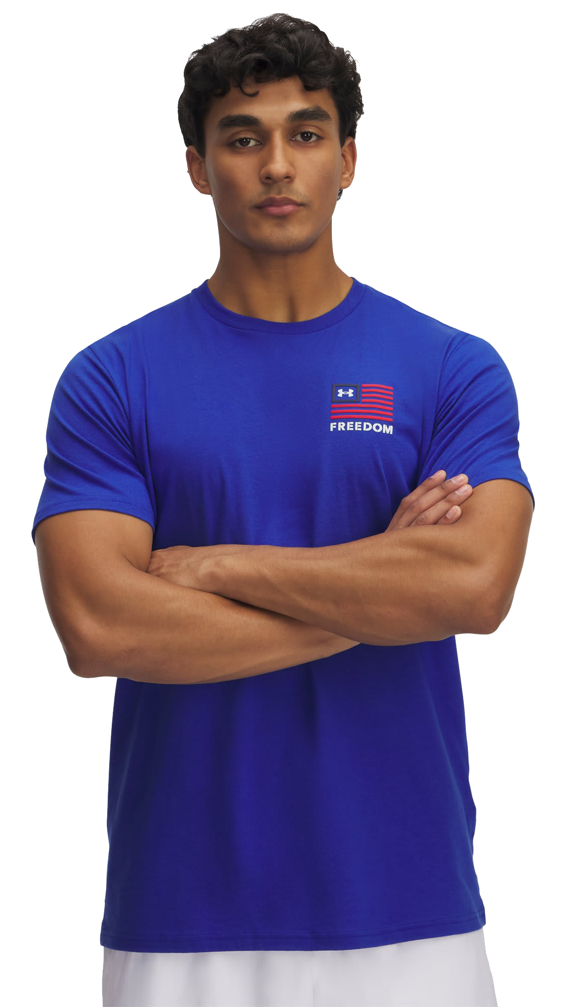Image of Under Armour Freedom Flag Left-Chest Graphic Short-Sleeve T-Shirt - Royal/Midnight Navy