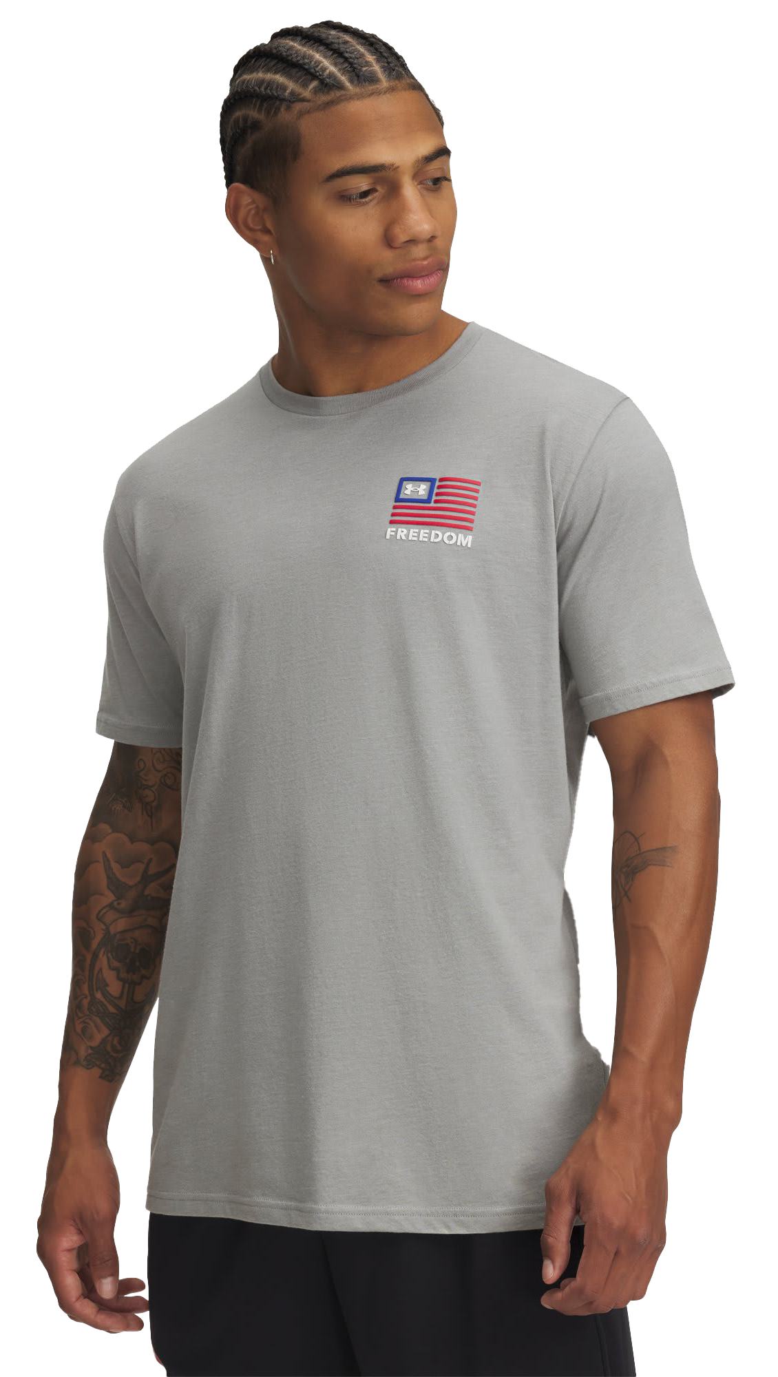 Image of Under Armour Freedom Flag Left-Chest Graphic Short-Sleeve T-Shirt - Steel Medium Heather/White