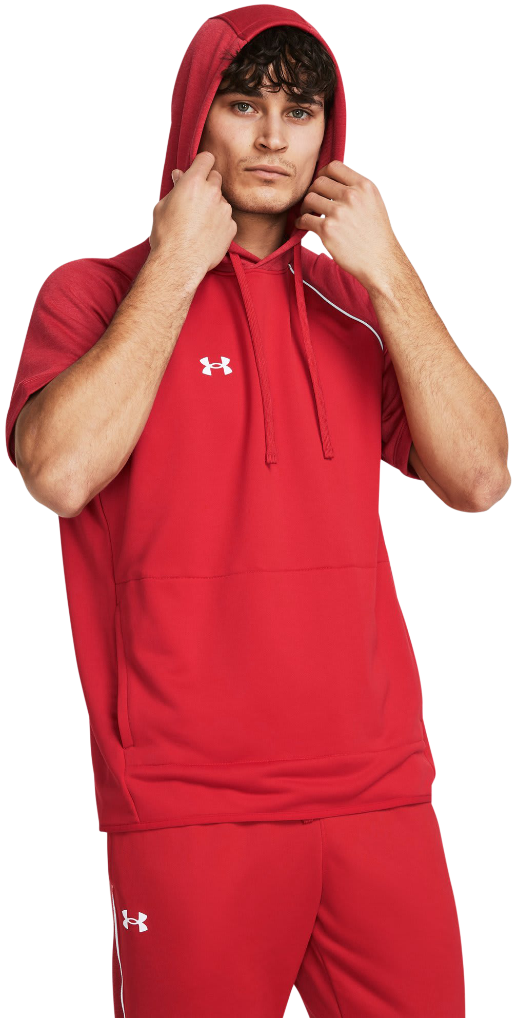 Image of Under Armour Command Warm-Up Short-Sleeve Hoodie - Red/White
