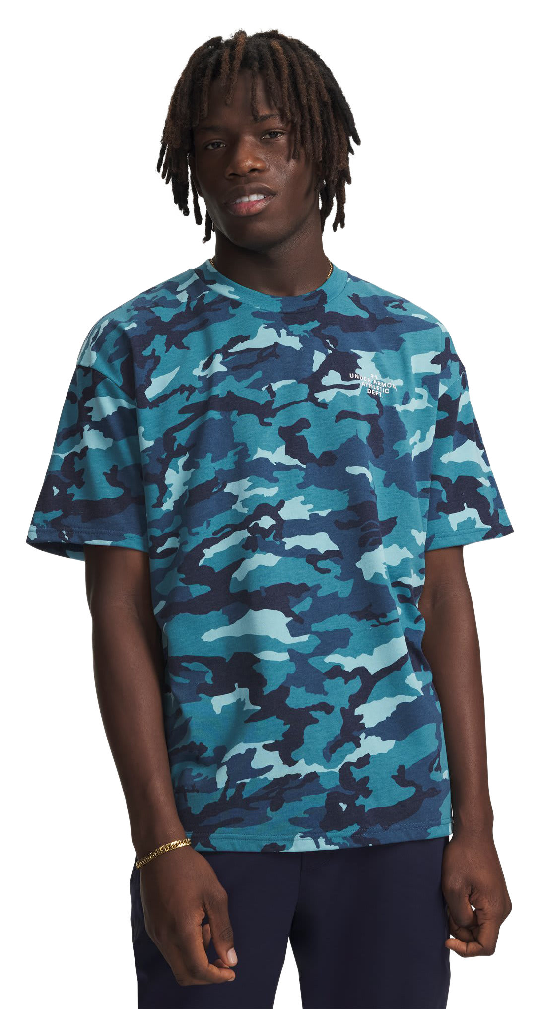 Image of Under Armour Athletic Department Printed Heavyweight Short-Sleeve Shirt - Wham Blue/White