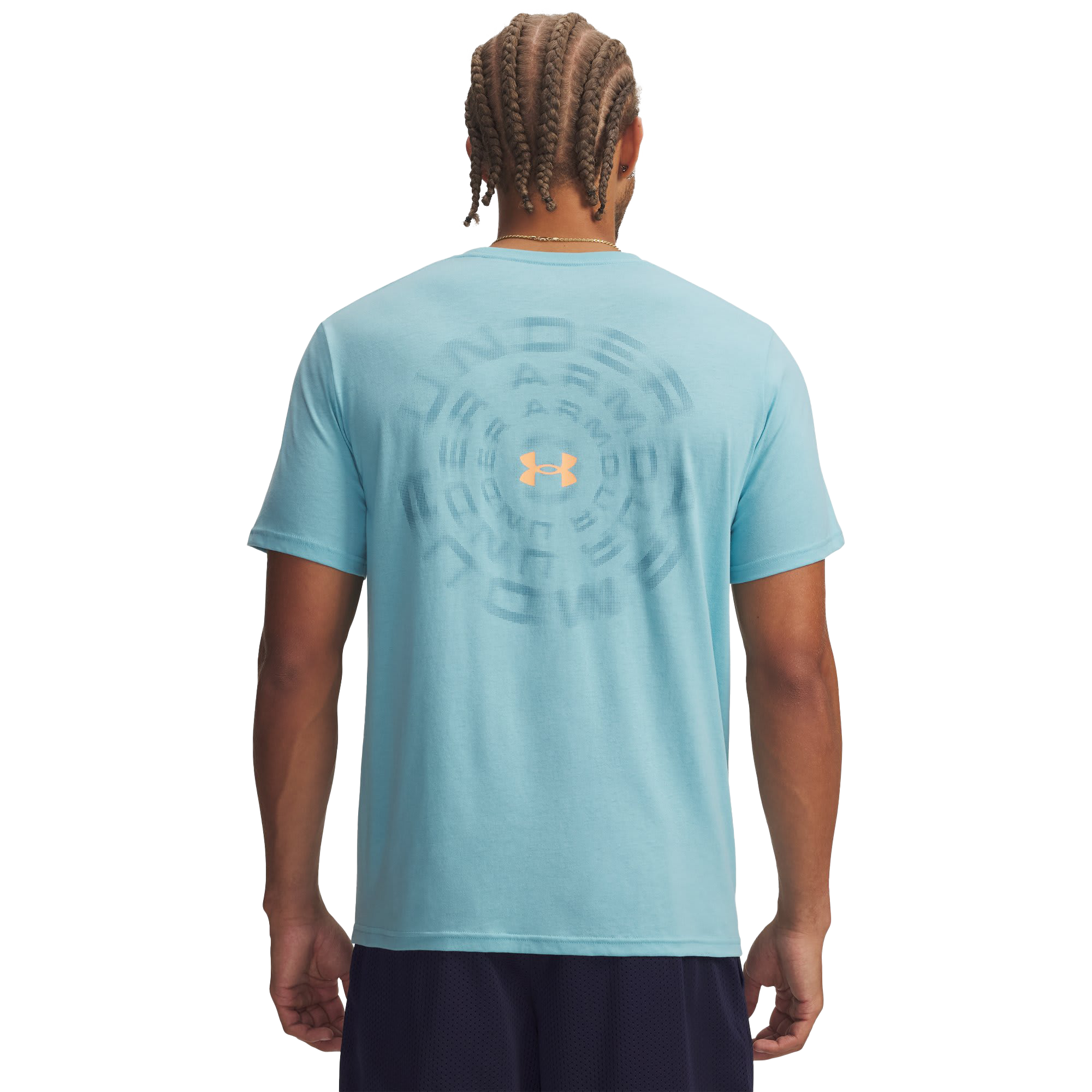 Image of Under Armour Blur Wordmark Short-Sleeve T-Shirt - Blue Haze/Orange Bloc