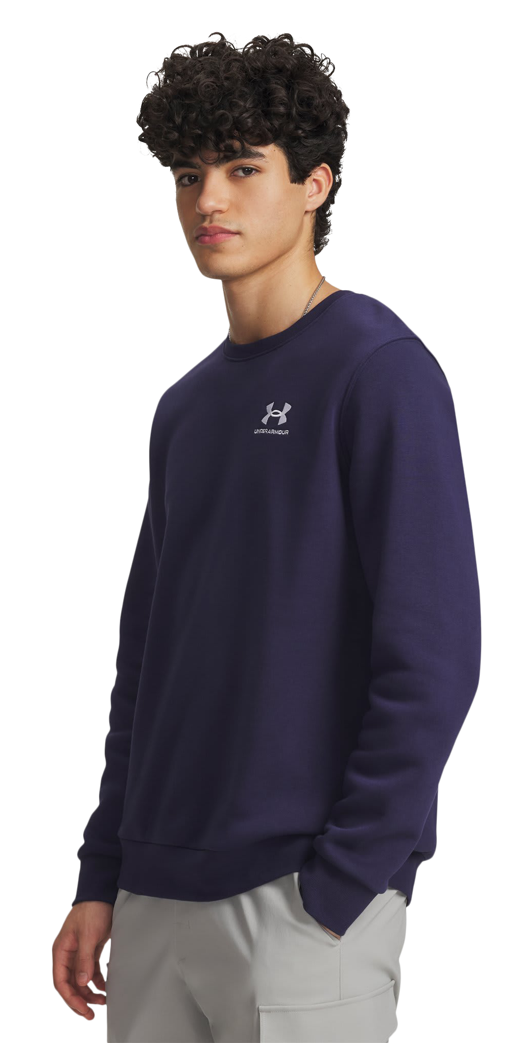 Image of Under Armour Icon Fleece Crew-Neck Sweatshirt - Midnight Navy/White