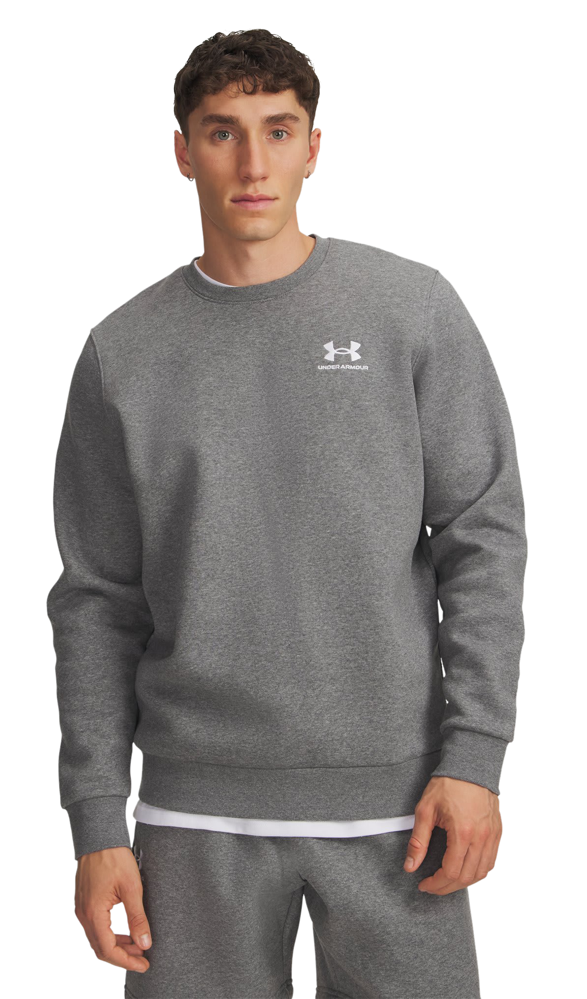 Image of Under Armour Icon Fleece Crew-Neck Sweatshirt - Pitch Gray Medium Heather/White
