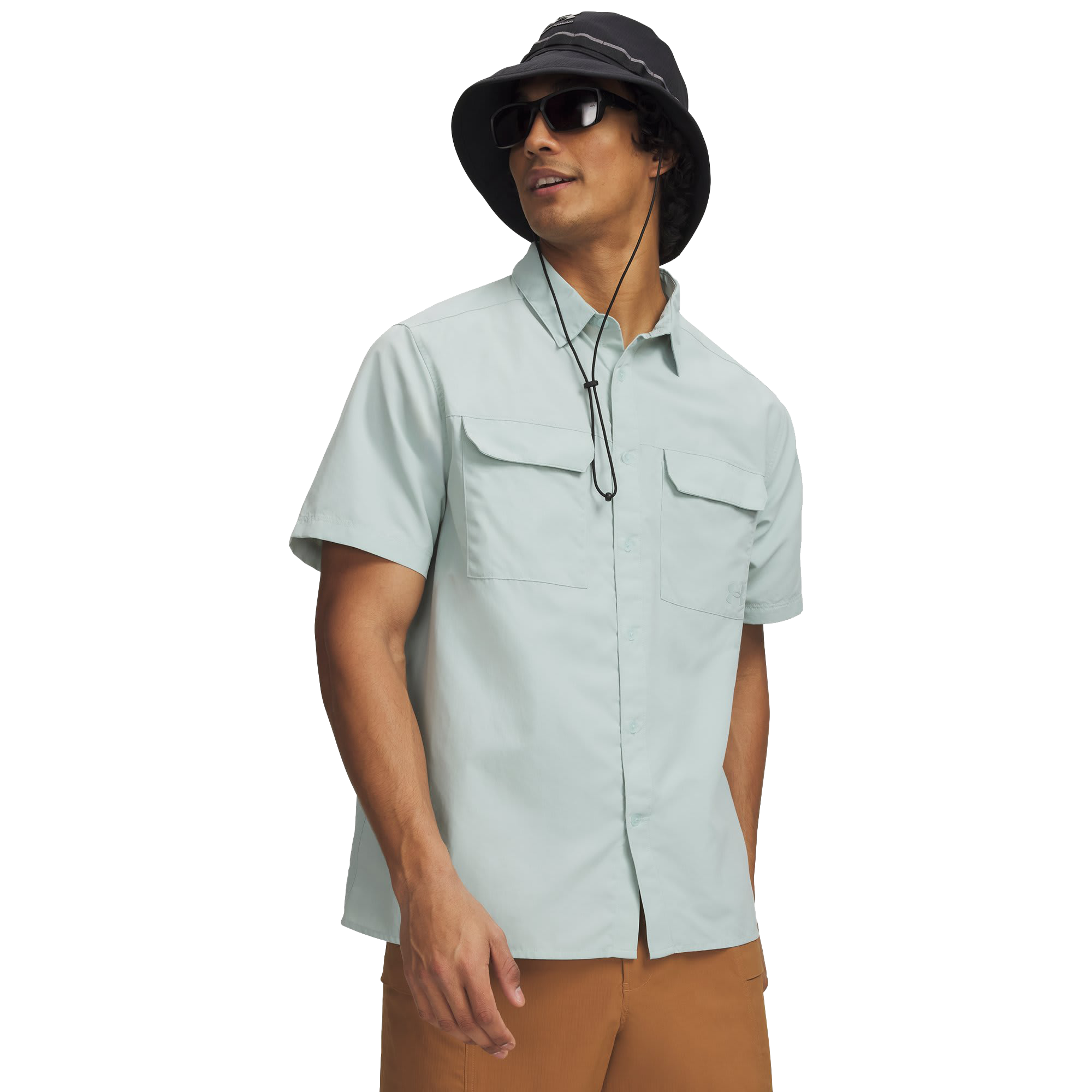 Image of Under Armour Explor Woven Button-Down Short-Sleeve Shirt - Enamel Blue