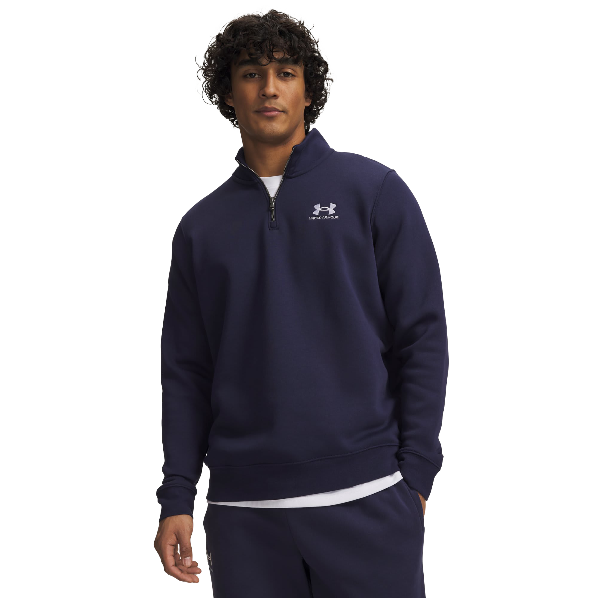 Image of Under Armour Icon Fleece Quarter-Zip Pullover - Midnight Navy/White