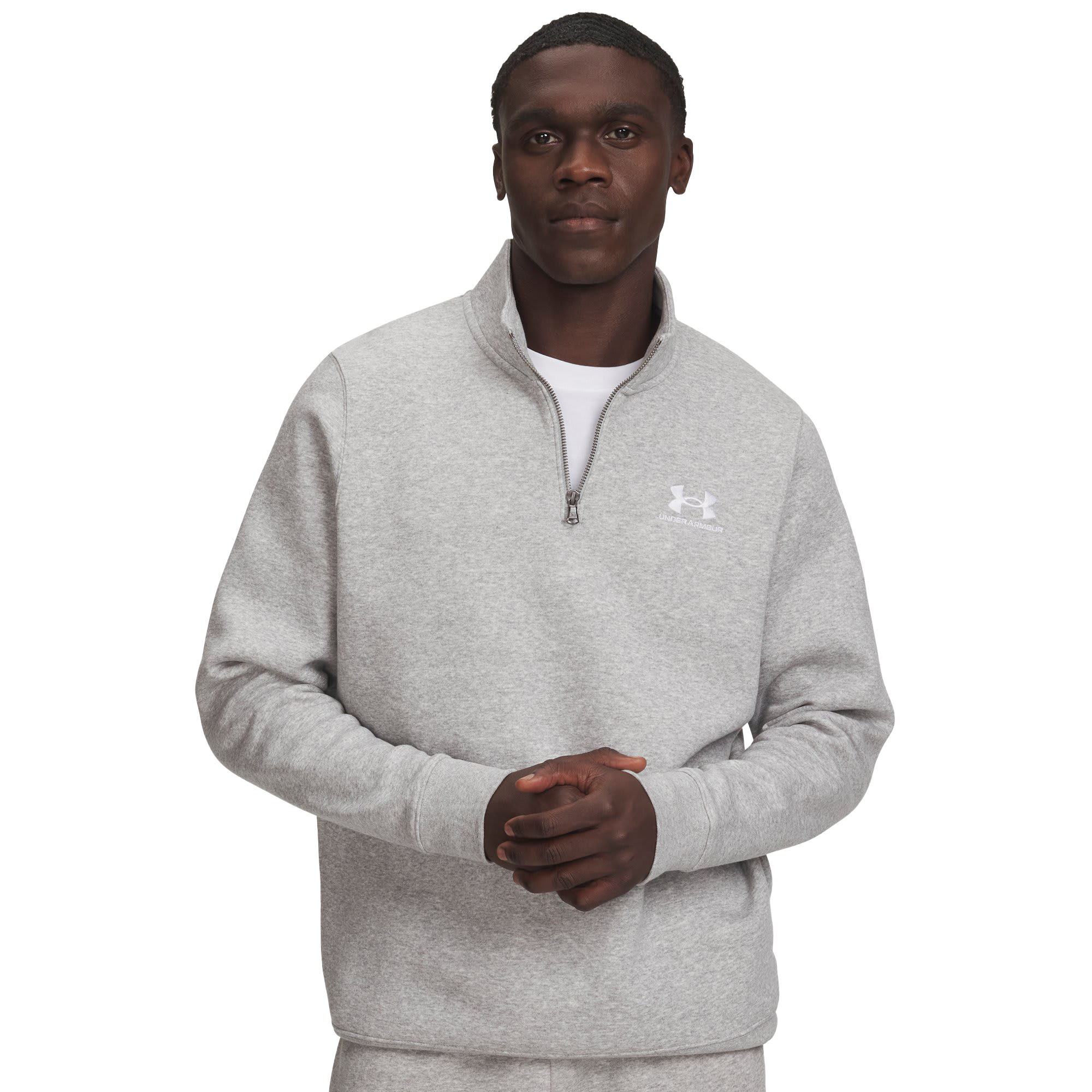 Image of Under Armour Icon Fleece Quarter-Zip Pullover - Mod Gray Light Heather/White
