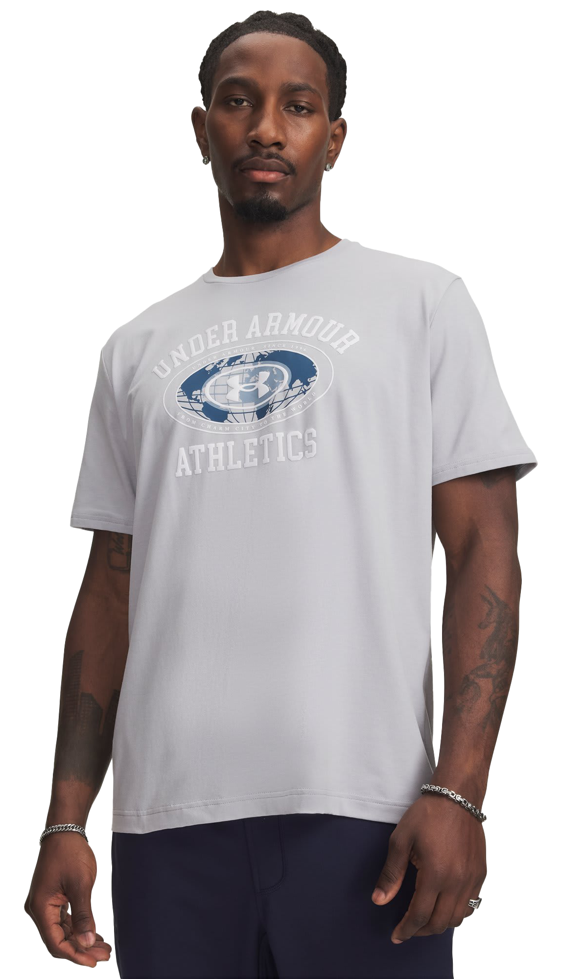 Image of Under Armour Globe Short-Sleeve T-Shirt - Mod Gray Medium Heather/White