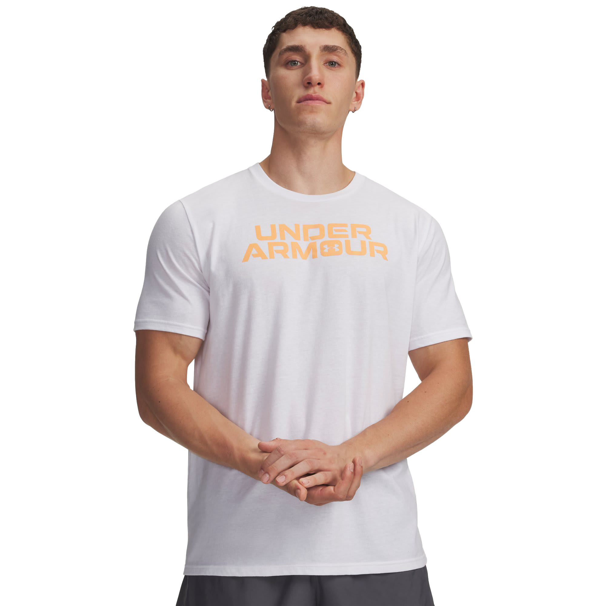 Image of Under Armour Core Branded Short-Sleeve T-Shirt - White/Orange Bloc