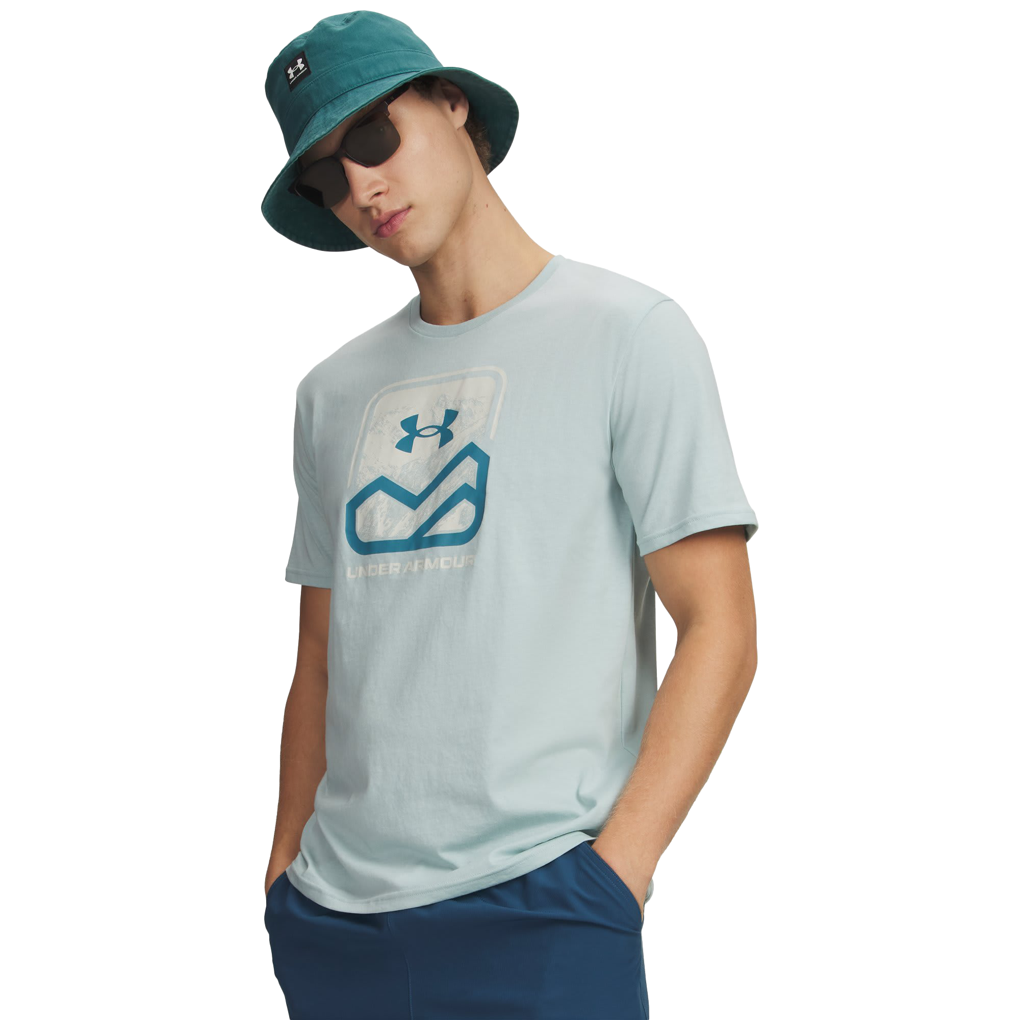 Image of Under Armour Outdoor Mountain Box Short-Sleeve T-Shirt - Enamel Blue/Boundless Blue