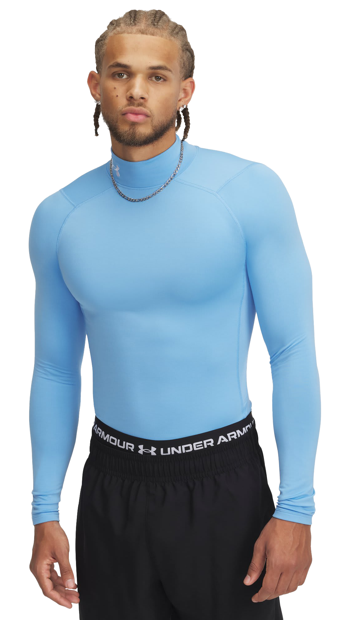 Image of Under Armour ColdGear Armour Compression Base-Layer Long-Sleeve Shirt - Carolina Blue/White