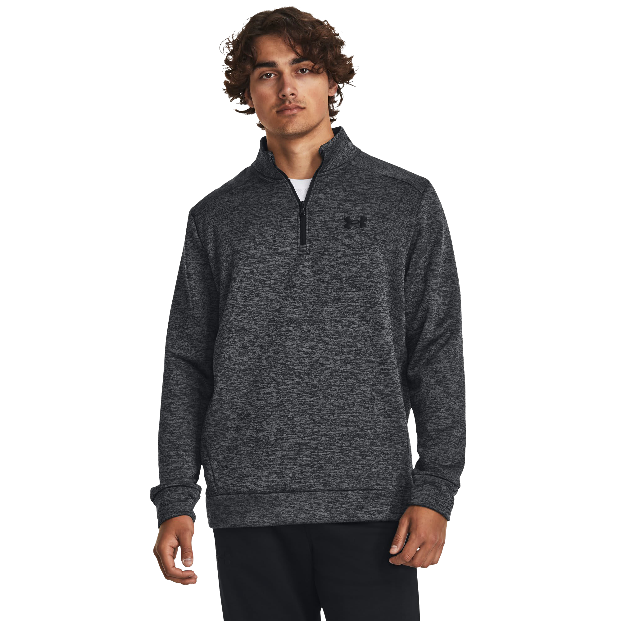 Image of Under Armour Fleece Twist QZ Long-Sleeve Quarter-Zip Pullover - Black/Black